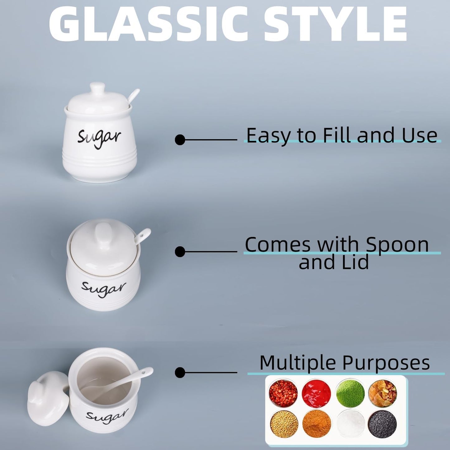 HAOTOP 12oz Sugar Bowl with Lid and Spoon,Ceramic Sugar Jar Sugar Dispenser Sugar Container Coffee Bar Accessories, Kitchen Countertop Canisters, White