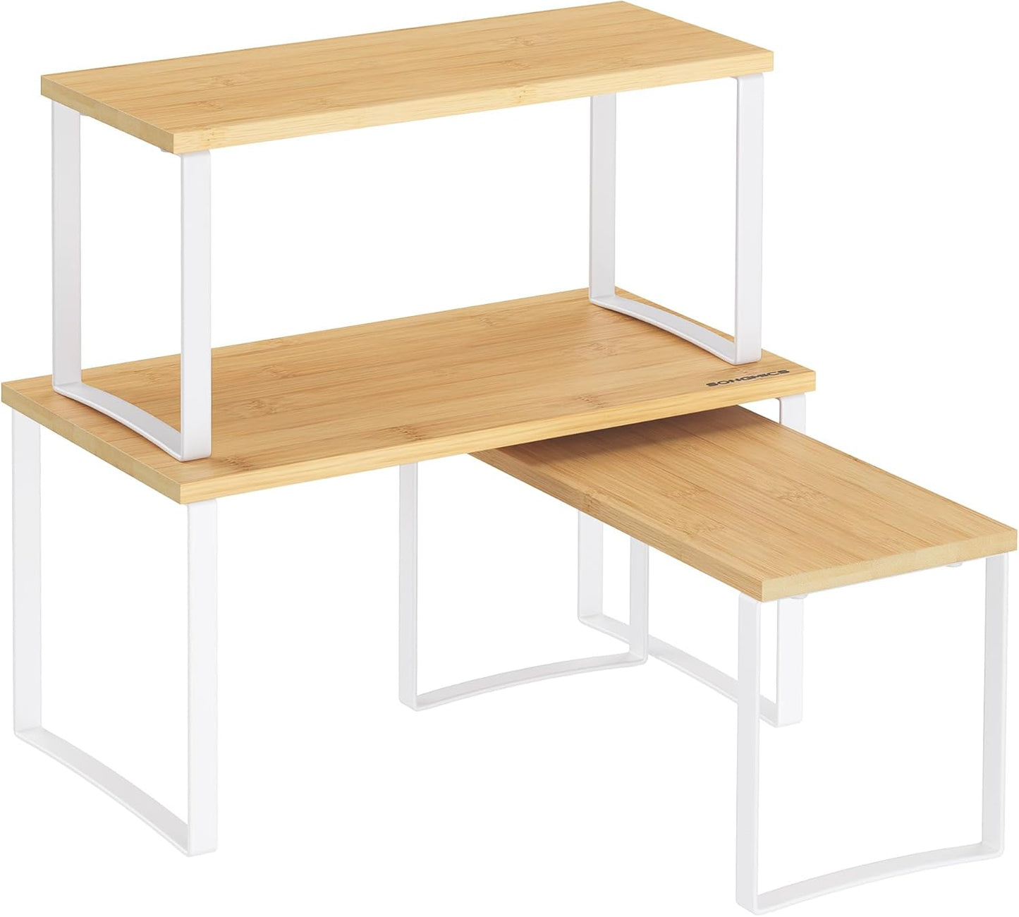 SONGMICS Cabinet Organizer Shelf, Set of 3 Kitchen Counter Shelves, Kitchen Storage, Spice Rack, Stackable, Expandable, Cloud White and Natural Beige UKCS014W01