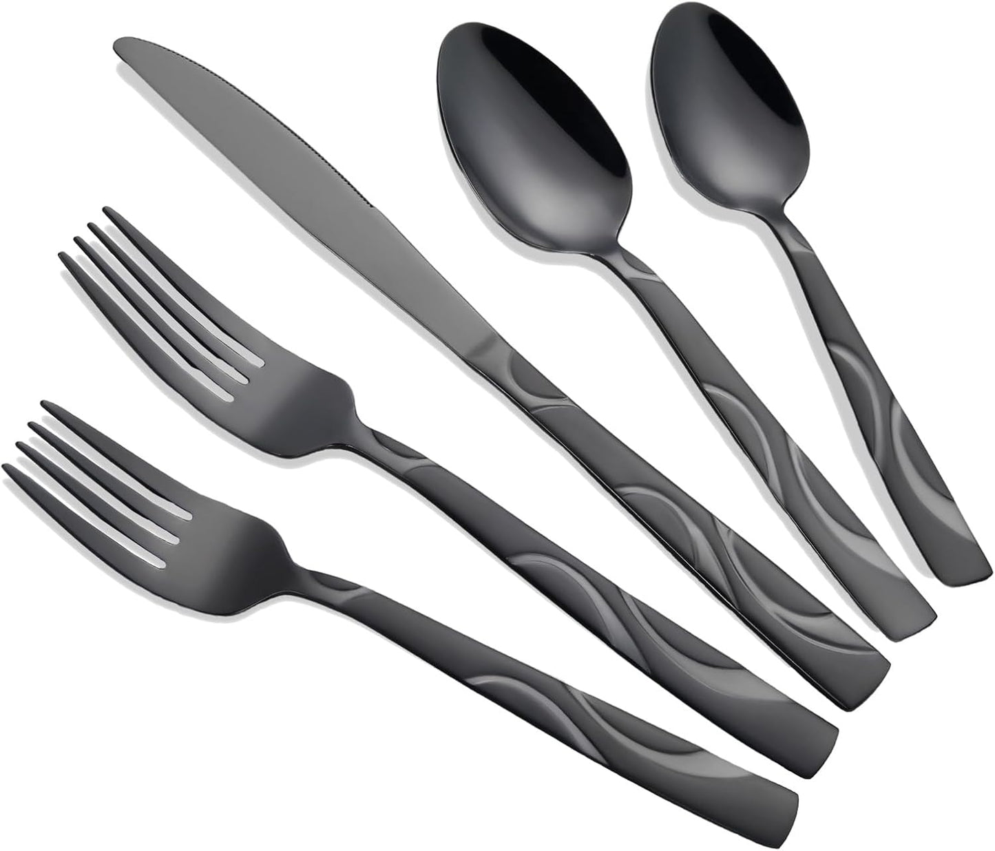 60 Pieces Black Silverware Set, Heavy Duty 430 Stainless Steel Flatware Utensils, Cutlery Set Service for 12 Including Fork Spoon and Knife, Dishwasher Safe