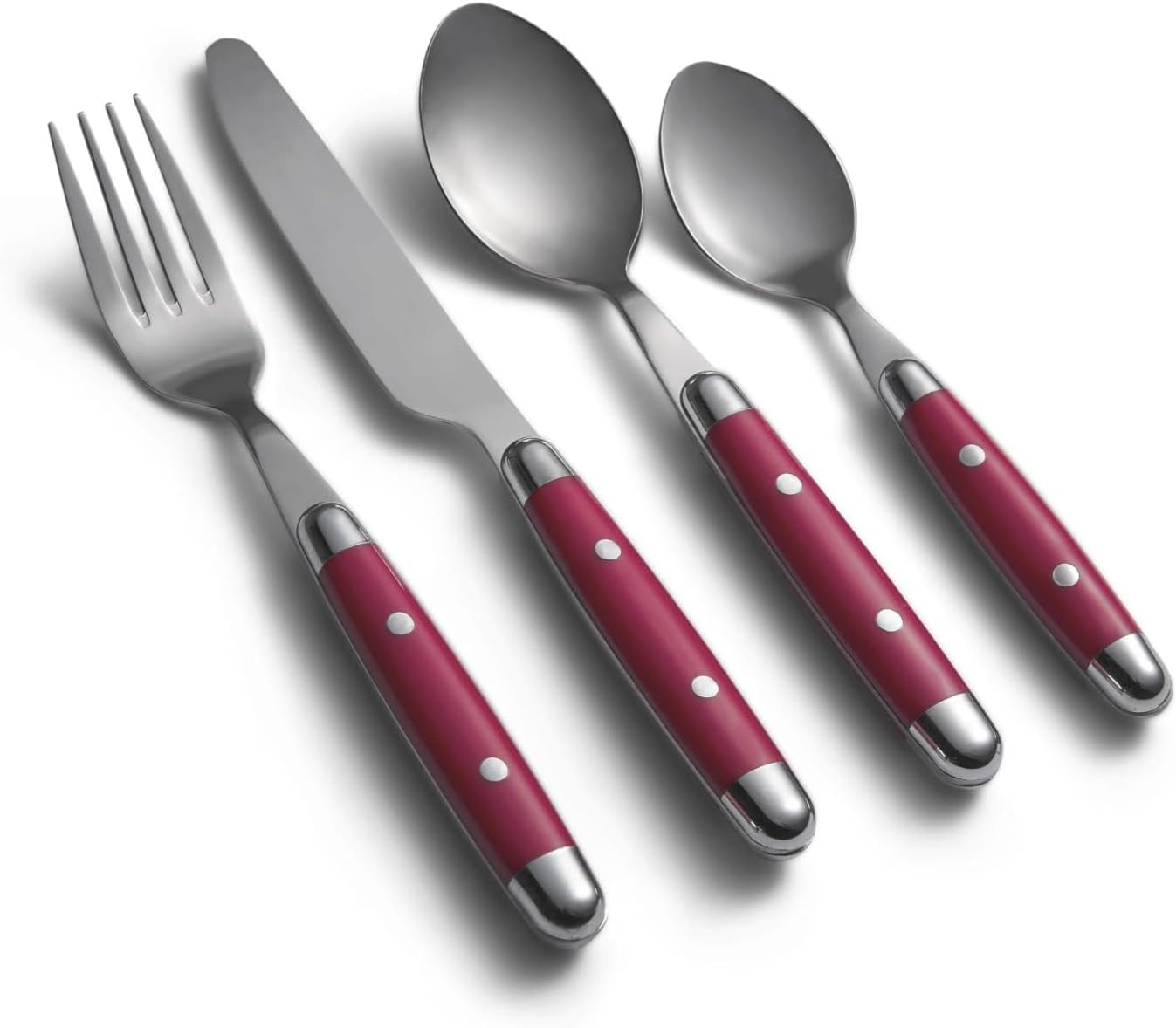 Cambridge 07216CBWD32R Jubilee Red 16-Piece Flatware Set, Thick Handles