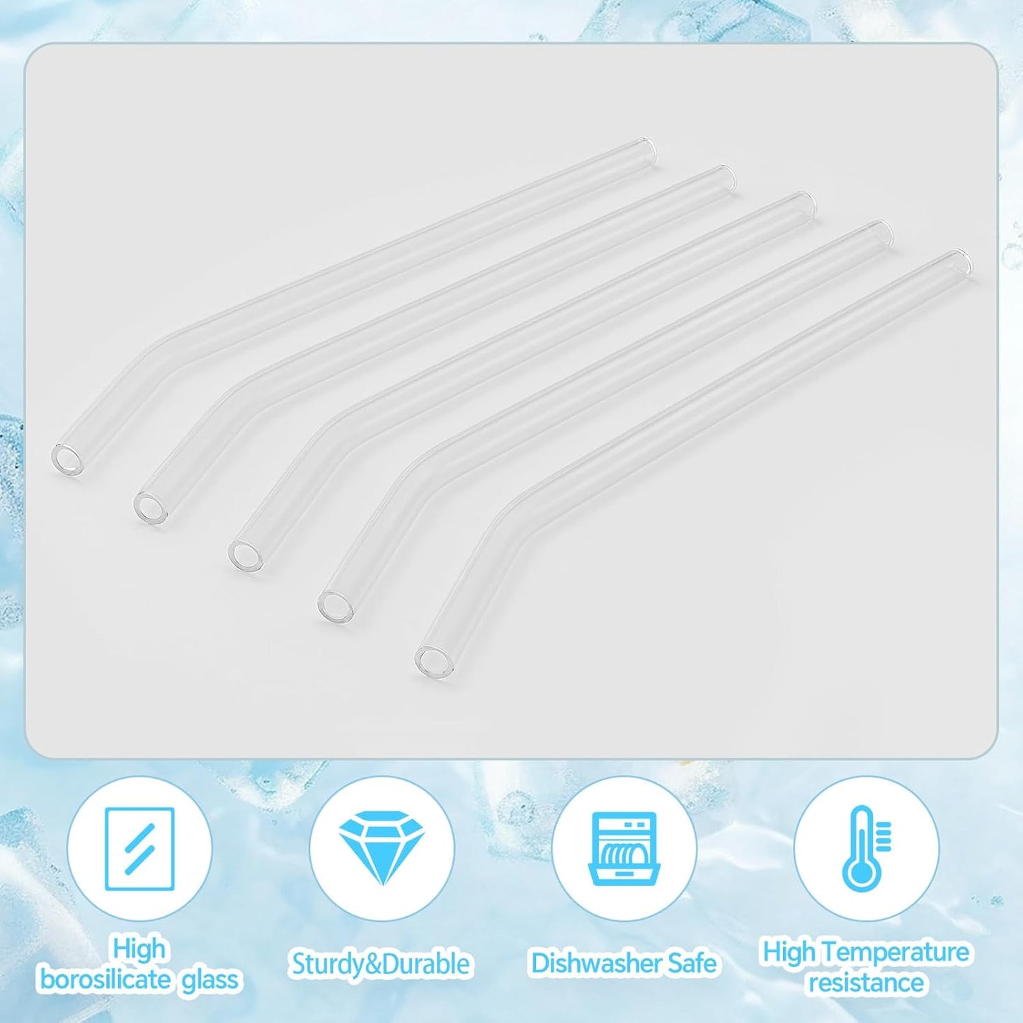 12 Pcs Reusable Glass Straws 8"x 8 mm Bent Glass Drinking Straws with Cleaning Brush for Tea, Smoothies, Milkshakes, Juices,Beverages(Clear)