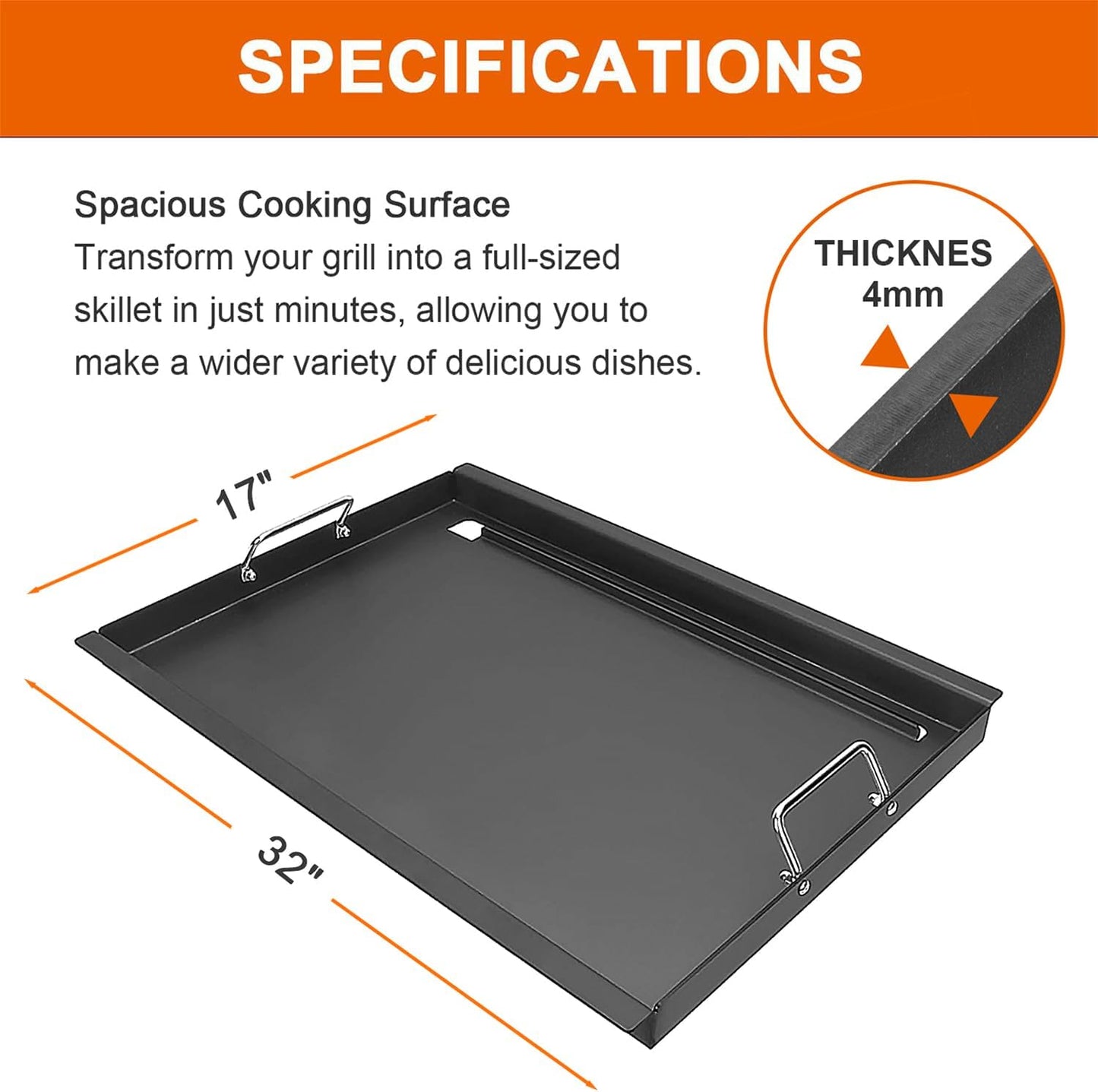 Full-Size Griddle Inserts for Nexgrill Home Depot 6 Burner, Flat Top Griddle with Silicone Handles for Nexgrill 720-0896 720-0896B 720-0896E 720-0896C 720-0898 720-0898A 720-0896BK 720-0896CP Grills