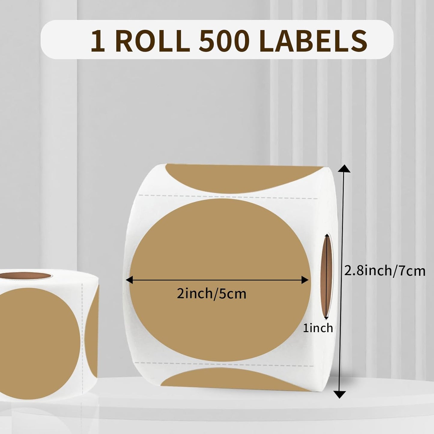 Thermal Labels,2 Inch Brown Round Thermal Printer Stickers,Self-Adhesive Round Direct Thermal Labels,Thermal Stickers for DIY Logo Design,Name Tag (500/Roll