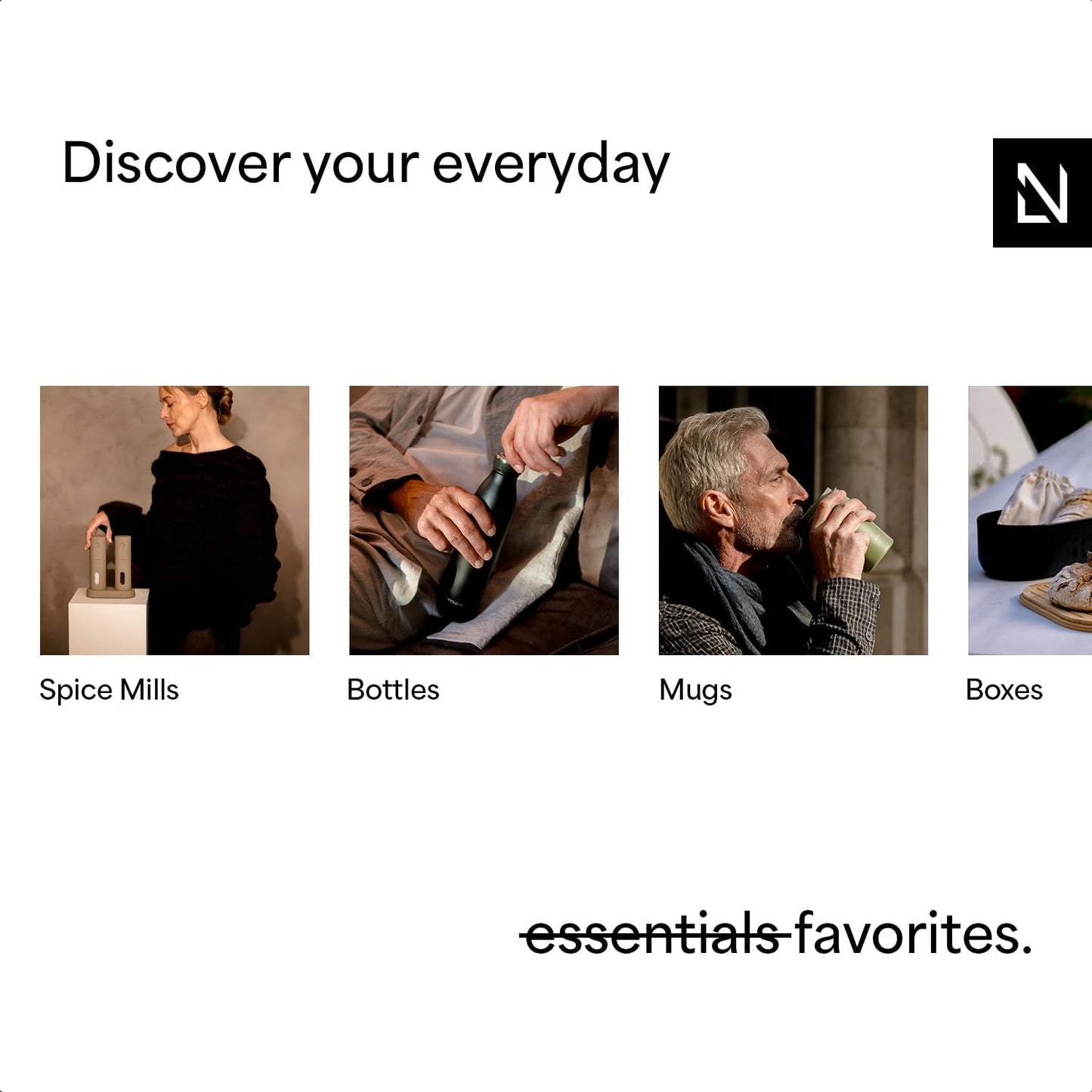 LARS NYSØM Bread Box I Metal Box with linen bag for long lasting freshness I Bread Bin with bamboo lid usable as cutting board I 13.4x7.3x5.3In (Taupe Brown)