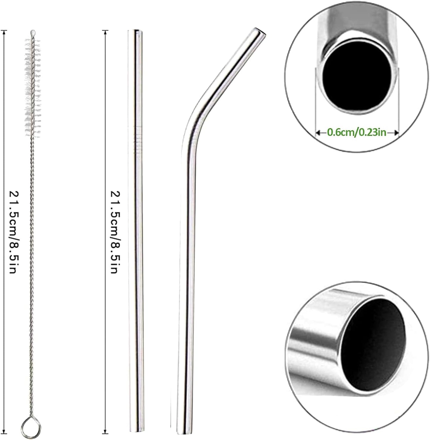 16 Pack of Reusable Stainless Steel Metal Straws, 8 Straight + 8 Bent 8.5 inch Metal Straws with 2 Cleaning Brushes, Straw Compatible with 20oz Stanley Cup