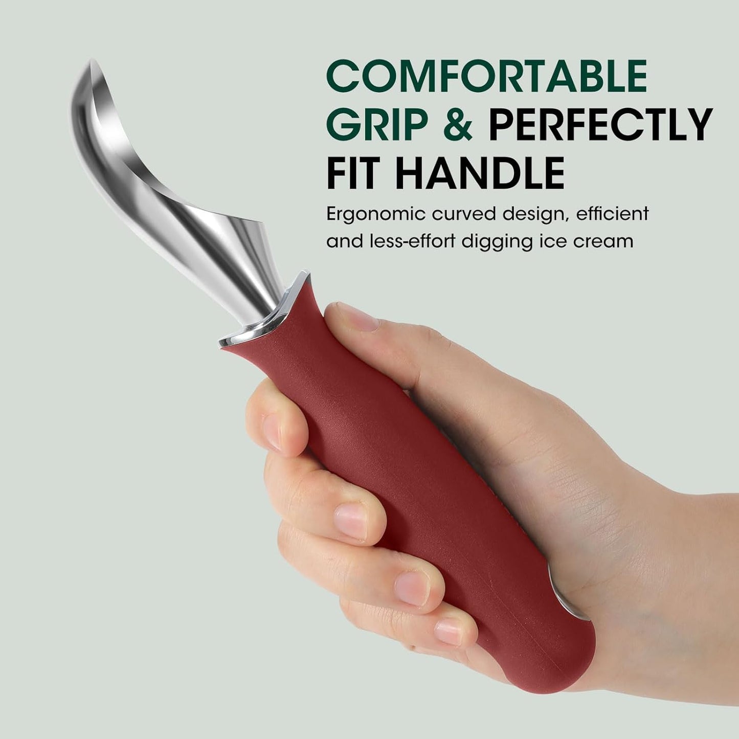 Beneno Heavy Duty Ice Cream Scoop - Upgraded Anti-Fracture Design, Comfortable Grip Long Handle, Effortless Scooping & Dishwasher Safe, Red