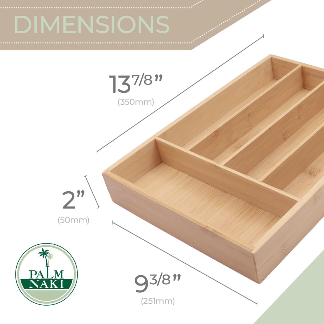 PALM NAKI Silverware Organizer Premium Bamboo Cutlery Organizer Tray - Kitchen Drawer Organizer for Silverware, Utensils - Flatware Organizers - Kitchen Organization (Natural Classic, 5 Slots)