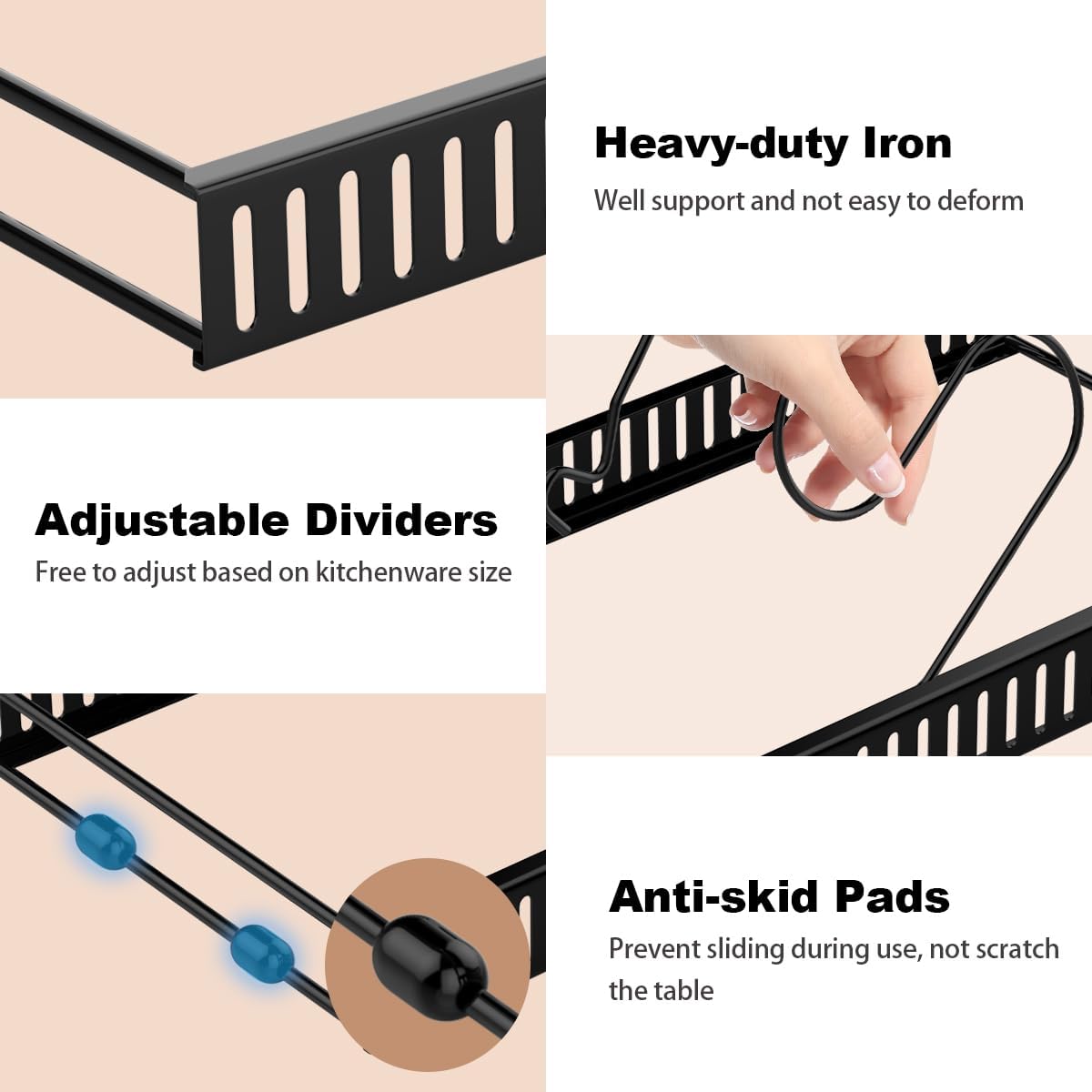 Housolution Pot and Pan Organizer Rack for Cabinet, Pot Lid Organizer with 7 Adjustable Dividers, Pan Holder Storage Rack for Kitchen Cabinet, Black