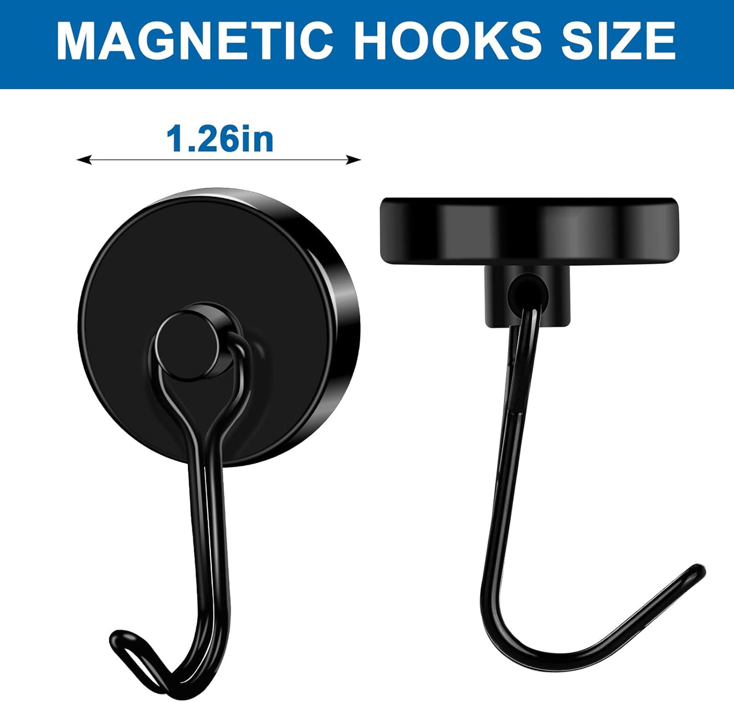 LOVIMAG Hooks, 110lbs+ Magnetic Magnet Hook 2025 Cruise Cabin Ship Essentials Heavy Duty Strong Refrigerator Fridge Hanging for Classroom Beach Vacation Kitchen Grills Home Mug Hanger (6 Pack), Black