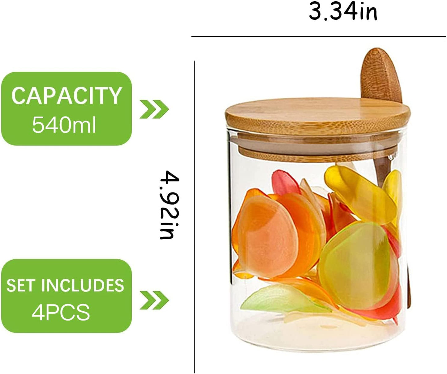4-Pack 18.5oz Airtight Glass Meal Prep Containers with Lids – Overnight Oats Jars for Coffee, Nuts, Candy, Chia Seed Sugar & Pudding | Leakproof Borosilicate Glass Food Storage Jars