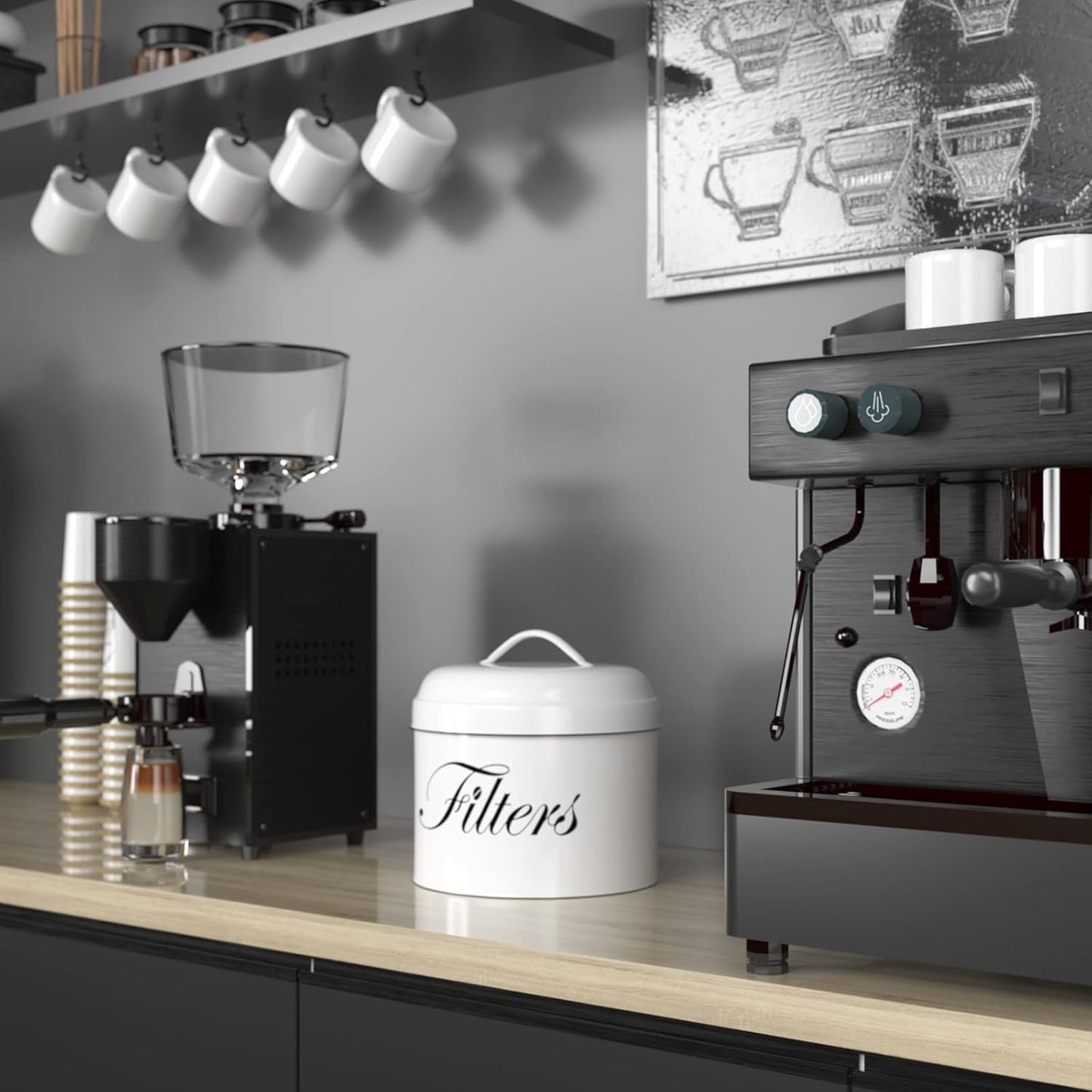 Coffee Filter Holder, Basket Storage Container for Counter, Black Small Bar Accessories for Coffee Bar Station(White)