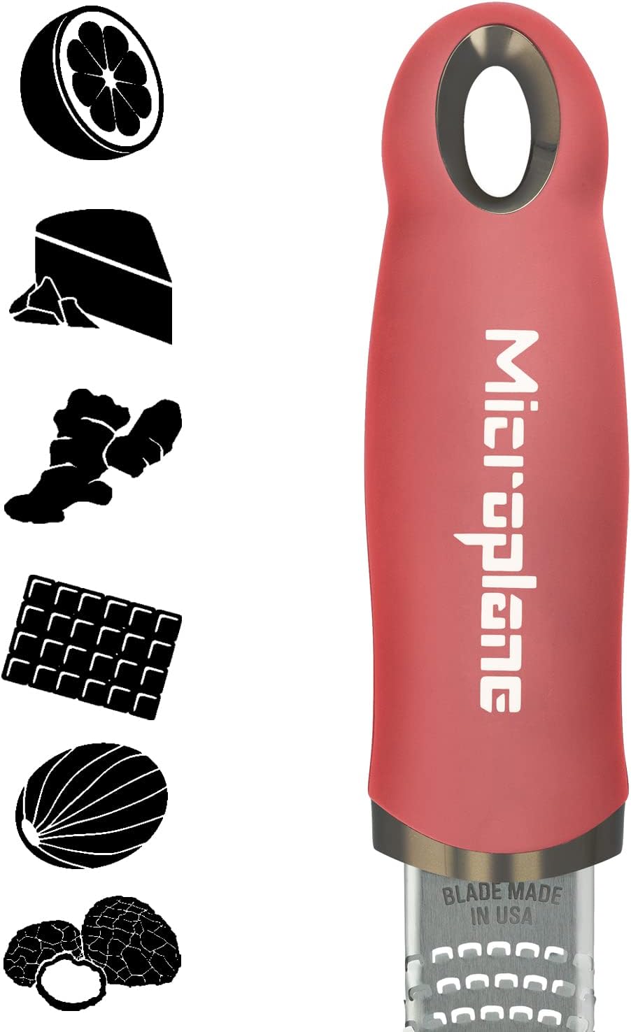 Premium Classic Series Zester - Lipstick Pink | Lemon Zester tool, Hard Cheese & Vegetable Grater | For Citrus, Parmesan Cheese, Garlic, Ginger, Nutmeg | Fine Stainless Steel Blade, Made in USA