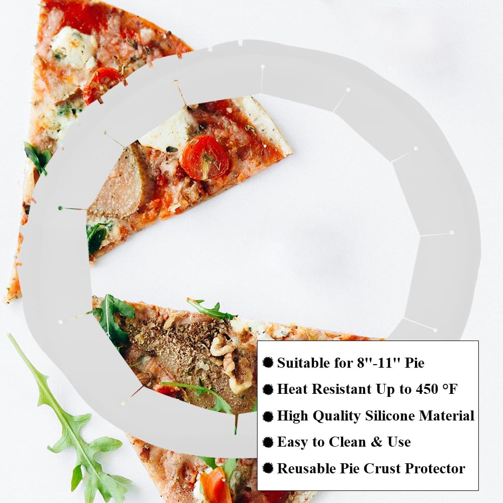 Adjustable Pie Crust Shields Baking Protectors, Silicone Cover Ring Fits 8-11.4 Inch Pies, Baking Pie Pizza Crust Shield Protector Cover for Edges (Transparent-1pcs)