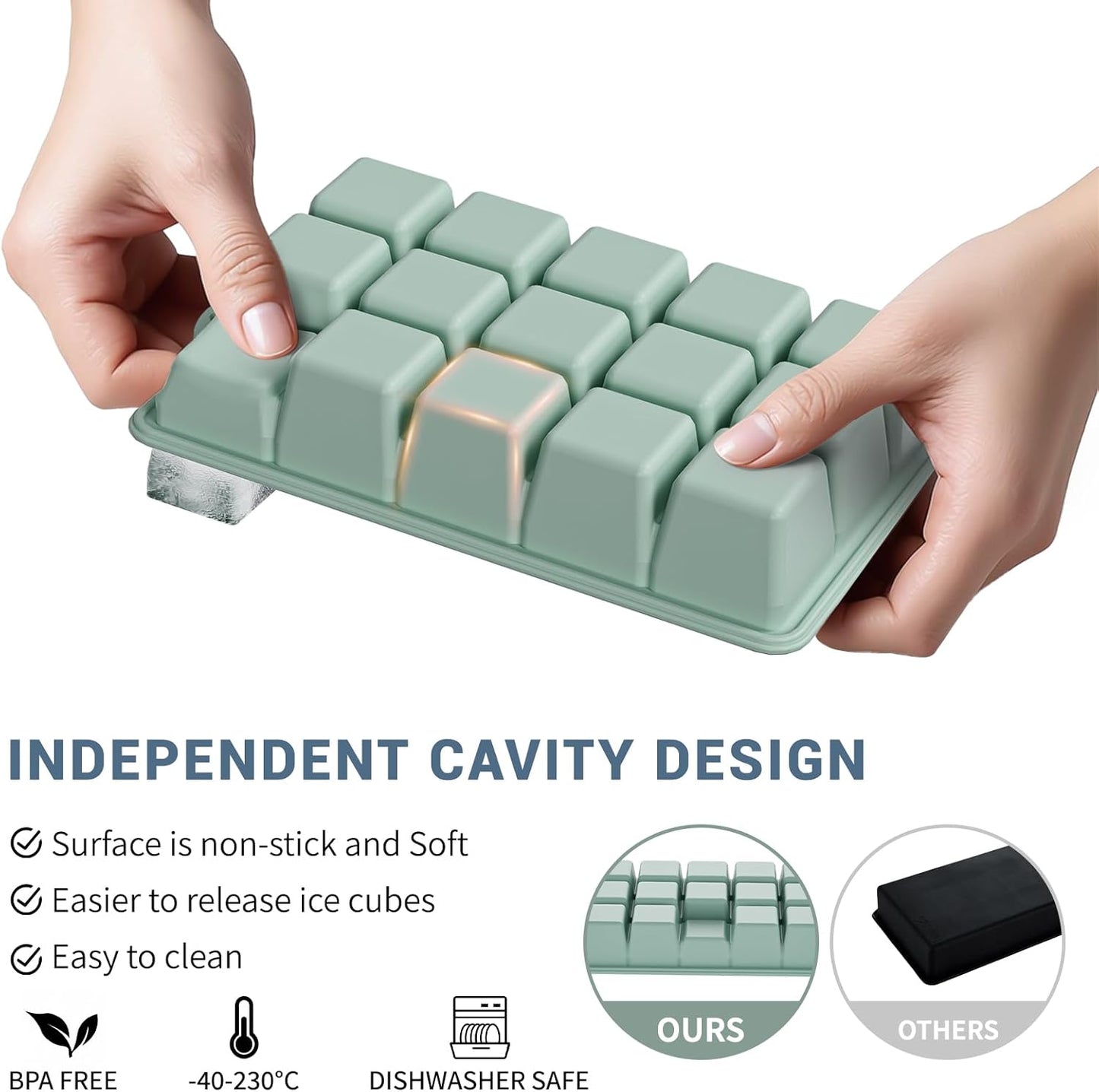 Silicone Ice Cube Tray 2 Pack, HANCELANT Ice Cube Mold, Ice Trays for Freezer with Lid for Whiskey, Baby Food, BPA Free, Easy Release