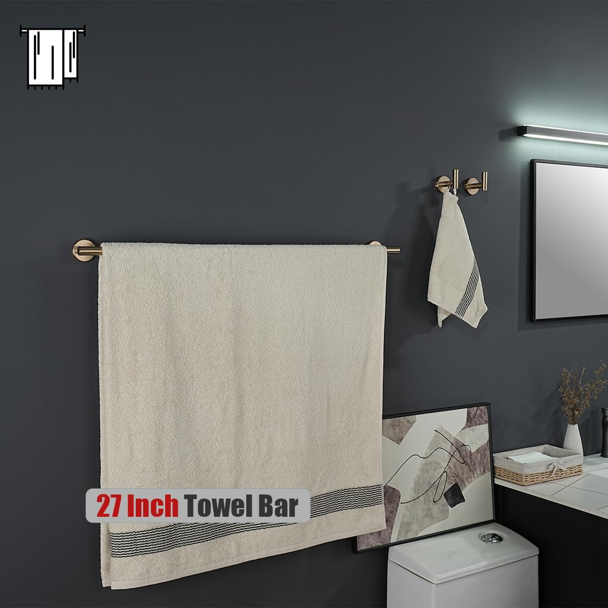 JQK Champagne Bronze Bath Towel Bar, 30 Inch 304 Stainless Steel Thicken 0.8mm Towel Rack Bathroom, Towel Holder Wall Mount, Useable Length 27 Inch, TB110L27-CB