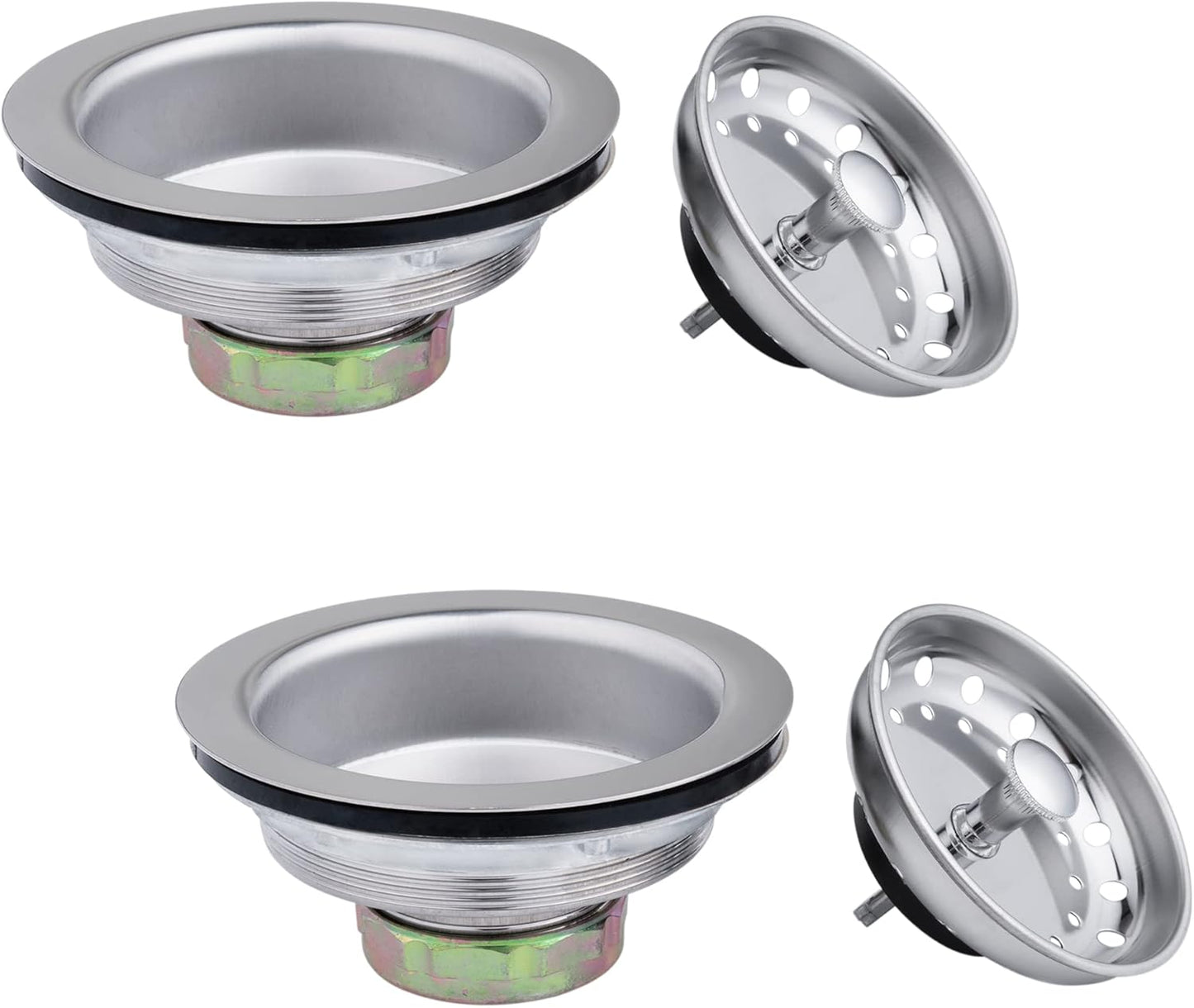 Artiwell 2-Pack Kitchen Sink Basket Strainer and Stopper, 3-1/2” Kitchen Drain Assembly with Strainer and Sink Stopper, Kitchen Sink Strainer with Stopper, Chrome Plated