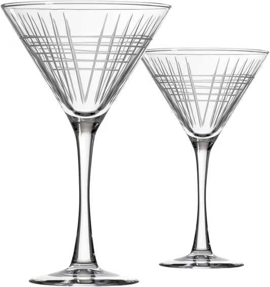 Rolf Glass Matchstick Martini Glass - Set of 2 Stemmed 10 ounce Martini Glasses - Lead-Free Glass - Diamond-Wheel Engraved Cocktail Glasses - Made in the USA