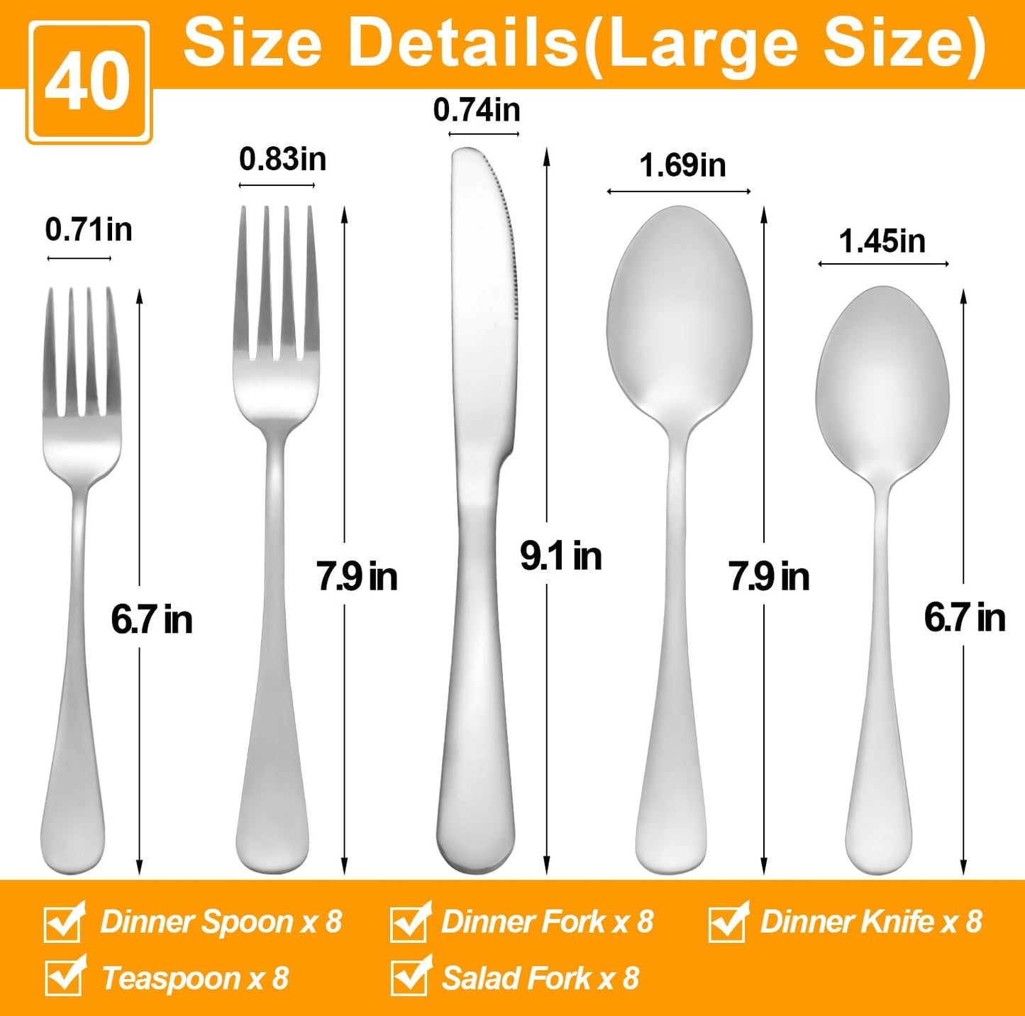 Lazycorner Silverware Set for 8, 40-Piece Food Grade Stainless Steel Flatware Set Include Fork/Knife/Spoon, Mirror Polished Eating Utensils Sets, Reusable Silverwear Cutlery Set, Dishwasher Safe