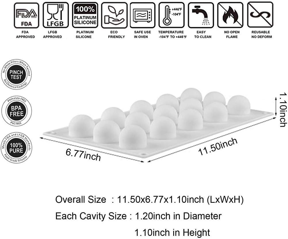 OCPO KITCHEN Mini Truffles Silicone Mold for Baking Candy, Chocolate, Cake Decoration Mold, Non-Stick & Easy Release, 3D Mini Ball Shape (15-Cavity)