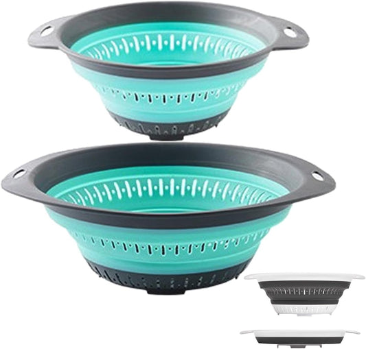 Collapsible Colander and Strainer,Silicone Strainer Colanders & Food Strainers,for Vegetable and Fruit, Kitchen Essentials (2, Green, 1.3L+2.5L)