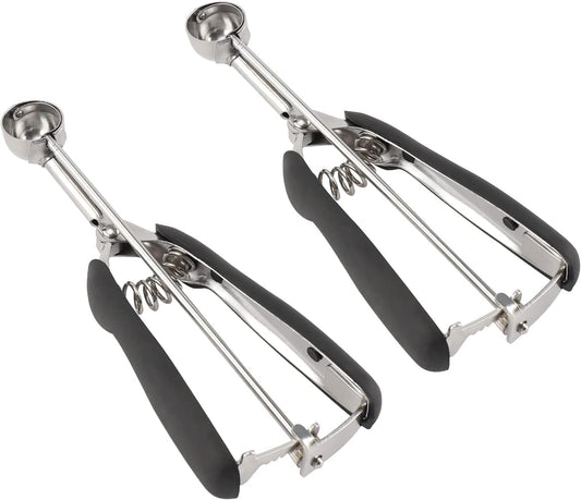 Small Cookie Scoop Set - 2 PCS Include 1 tsp / 2 tsp Cookie Dough Scoops, Cookies Scoops for Baking, Made of 18/8 Stainless Steel, Good Soft Grips, Quick Trigger Release