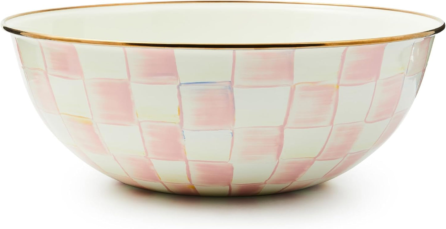 MACKENZIE-CHILDS Enamel Everyday Bowl, Serving Bowl for Entertaining, Extra-Large, Pink-and-White Rosy Check, Set of 1