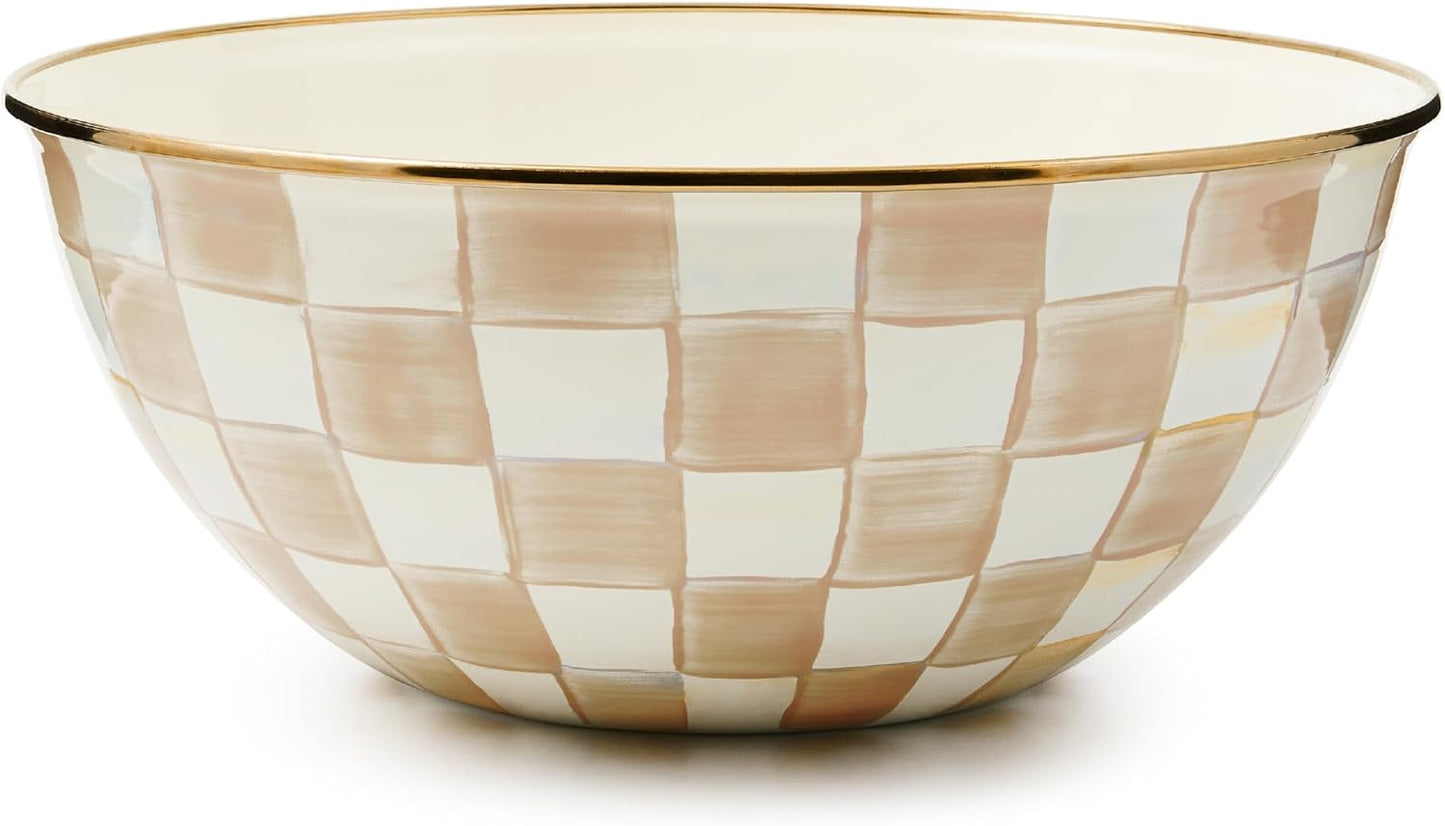 MACKENZIE-CHILDS Enamel Everyday Bowl, Serving Bowl for Entertaining, Large, Brown-and-White Mocha Check