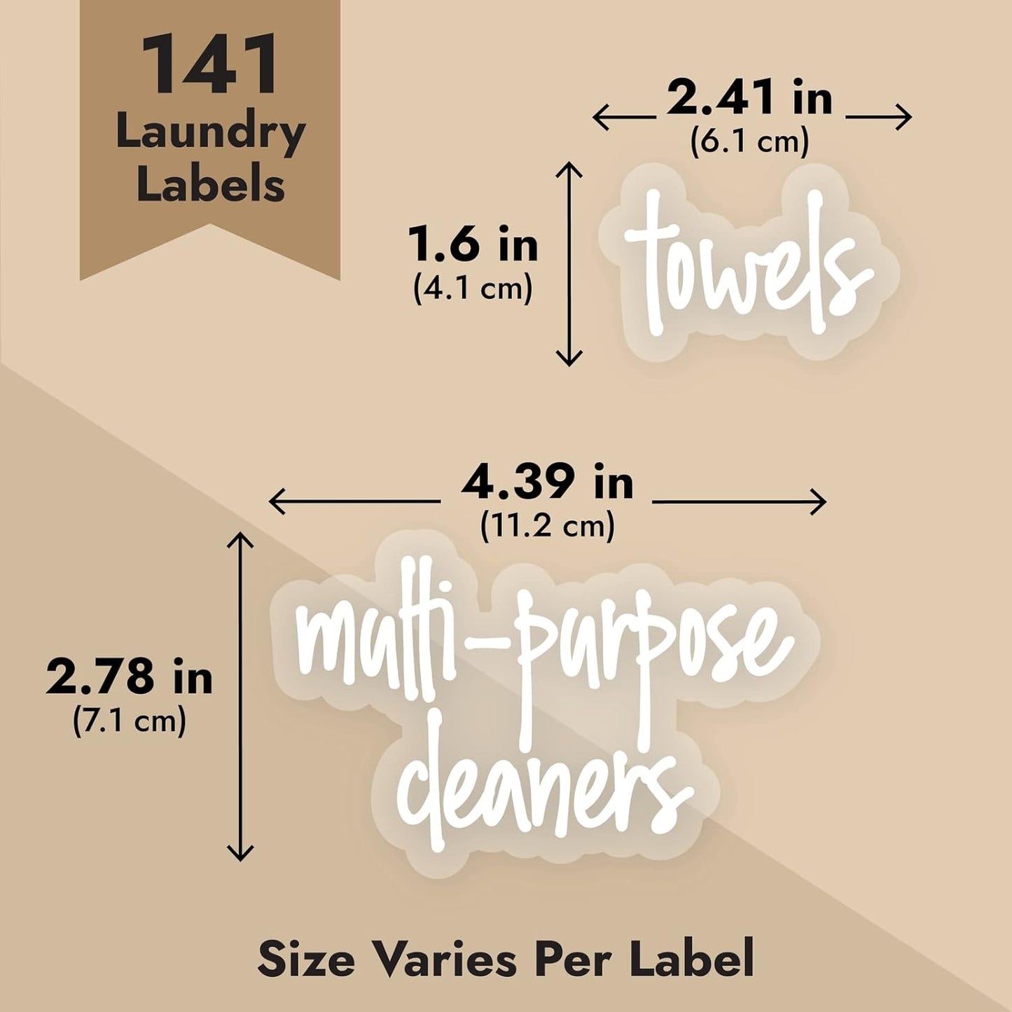Talented Kitchen 141 Laundry Labels for Jars, Containers - Preprinted White Script Stickers for Linen Closet, Bathroom, Cleaning Supplies Organization, and Laundry Room (Water Resistant)