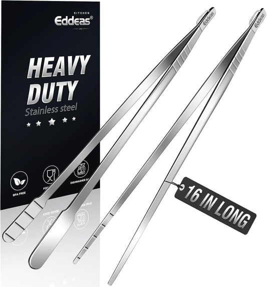 16 Inch long Kitchen Tweezers - 2 Pack large Tweezer Tongs for Cooking, Heavy Duty Stainless Steel Heat Resistant 600°F Food tweezers, Dishwasher safe