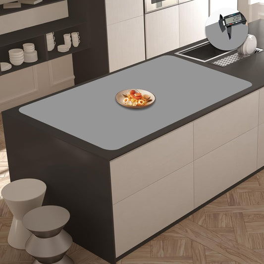 2MM Extra Thick Silicone Mats for Kitchen Counter, 35.4"x23.6" Kitchen Island Largest Heat-Resistant Baking Mat, Thicker Non-Slip Desk Protect Mat, Multipurpose Countertop Protector, Light Gray