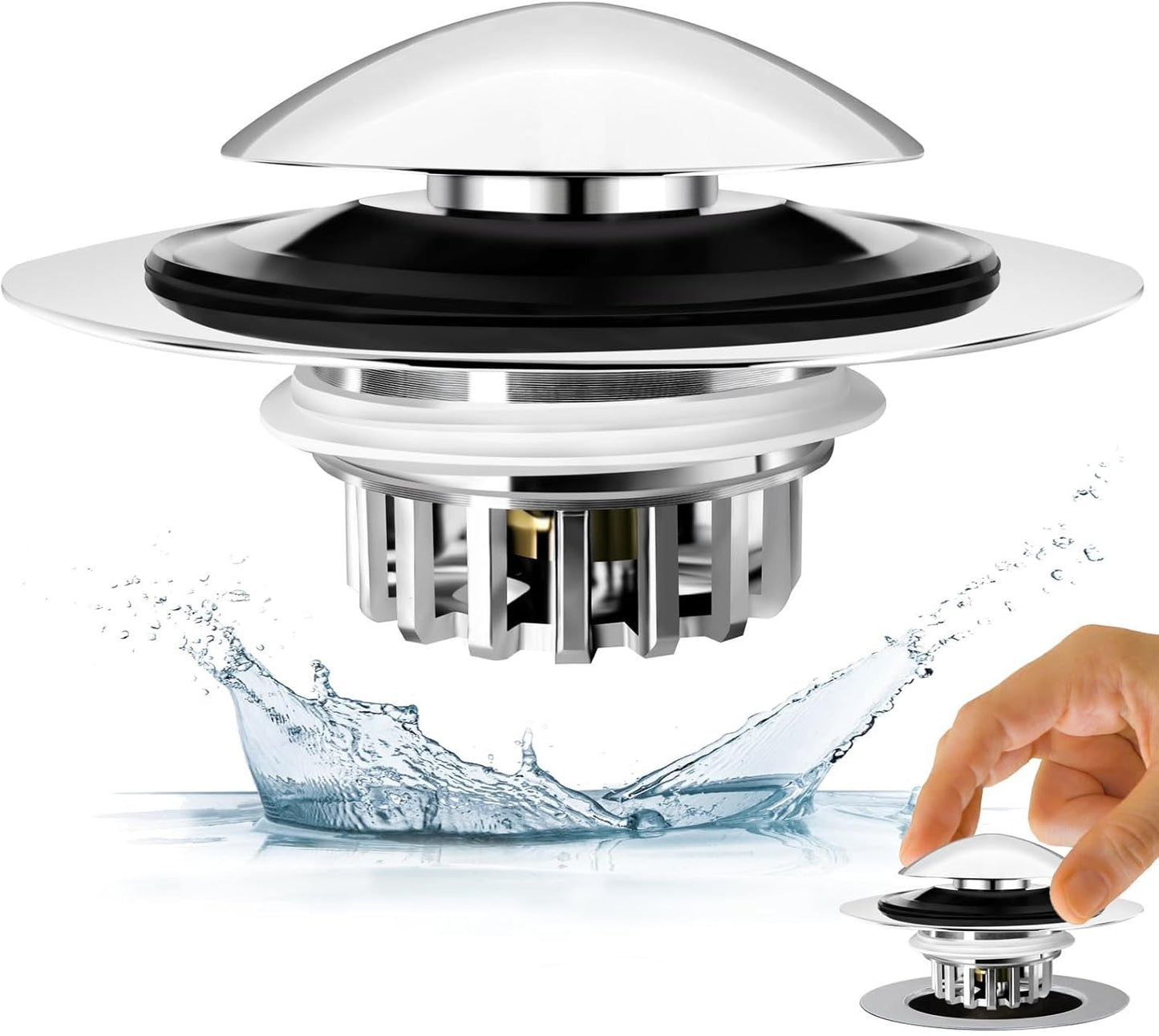 Bathtub Drain Stopper, Pop Up Tub Drain Hair Catcher, Bath Tub Drain Plug and Cover for 1.45-1.8in Drain Hole, Replaces Lift and Turn, Tip Toe or Trip Lever, Silver