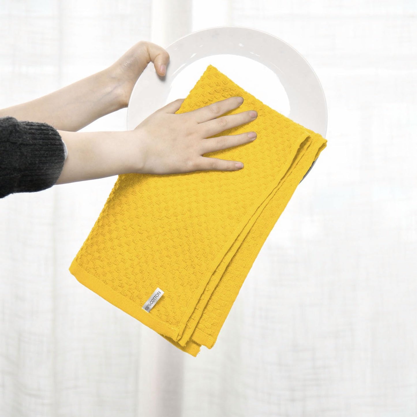 Artoid Mode Ring Spun Cotton Yellow Dishcloth Kitchen Towels, 12x12 Inch Ultra Soft Absorbent Quick Drying Household Cleaning Kitchen Rags Set of 6