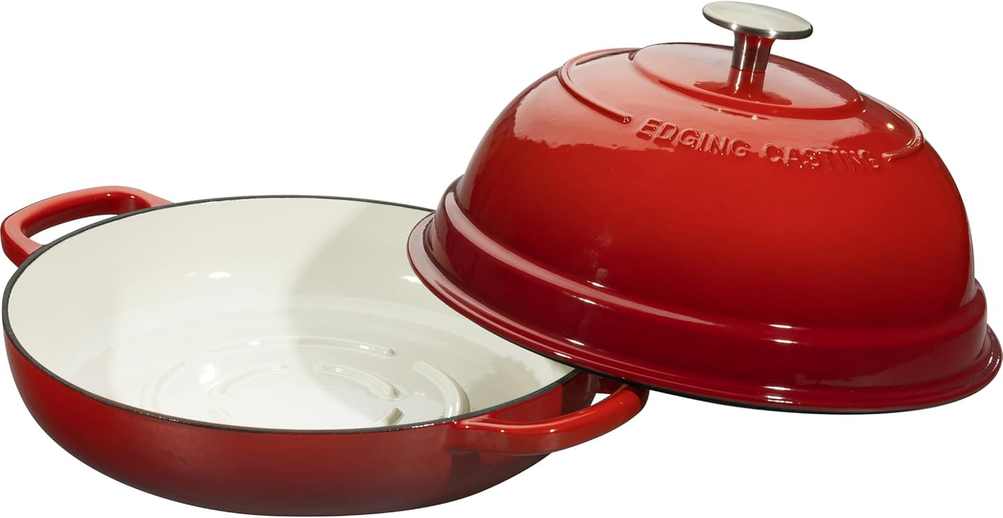 Enameled Cast Iron Dutch Oven Pot with Lid, Round Bread Oven for Homemade Sourdough Bread Baking, 6 Quart, Red