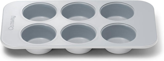 Caraway Nonstick Ceramic 6 Cup Muffin Pan – Non-Toxic, PTFE & PFOA Free – Oven Safe – Aluminized Steel Core – Small Muffin Pan for Baking Cupcakes, Muffins & More - Gray