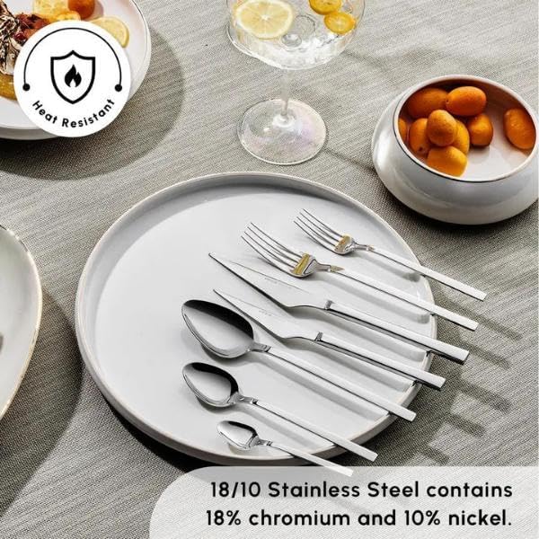 Karaca Boreas 84-Piece Kitchen Silverware Sets, Stainless Steel Cutlery Set for 12 People, Durable, Elegant, Dishwasher Safe, Includes Table & Dessert Spoons, Forks & Knives