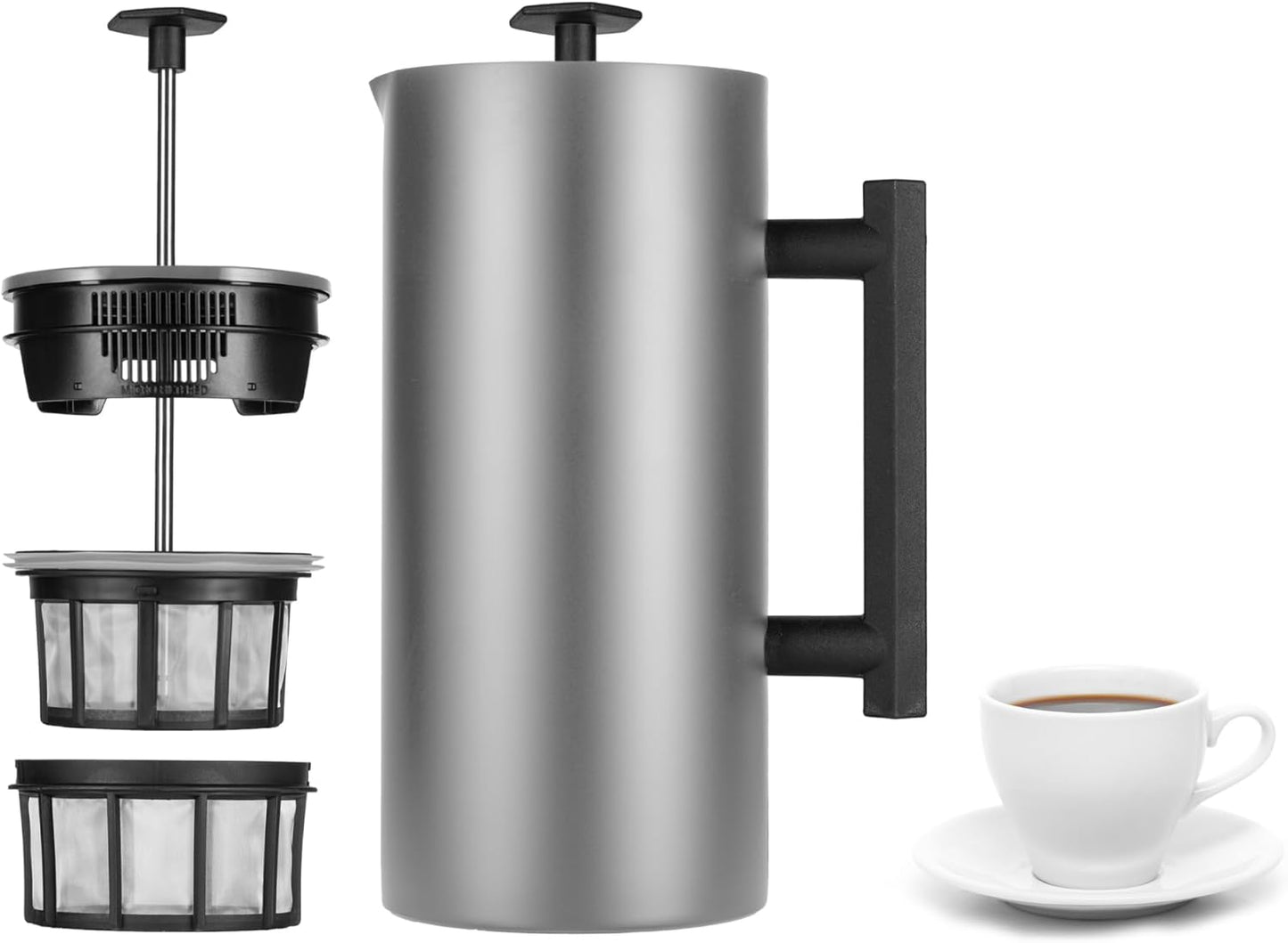 ESPRO P6 32 Ounces French Press Coffee Maker, Double Walled Stainless Steel Insulated, Brushed Stainless Steel