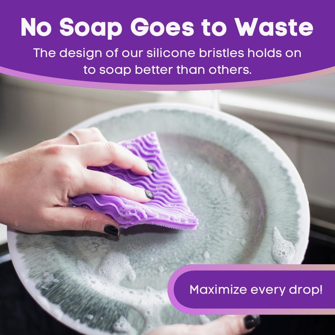 Silicone Dish Sponge Dish Scrubber (Oval and Square) - Dual-Sided, Food Grade Silicone Sponges for Dishes and Housecleaning 2-Pack