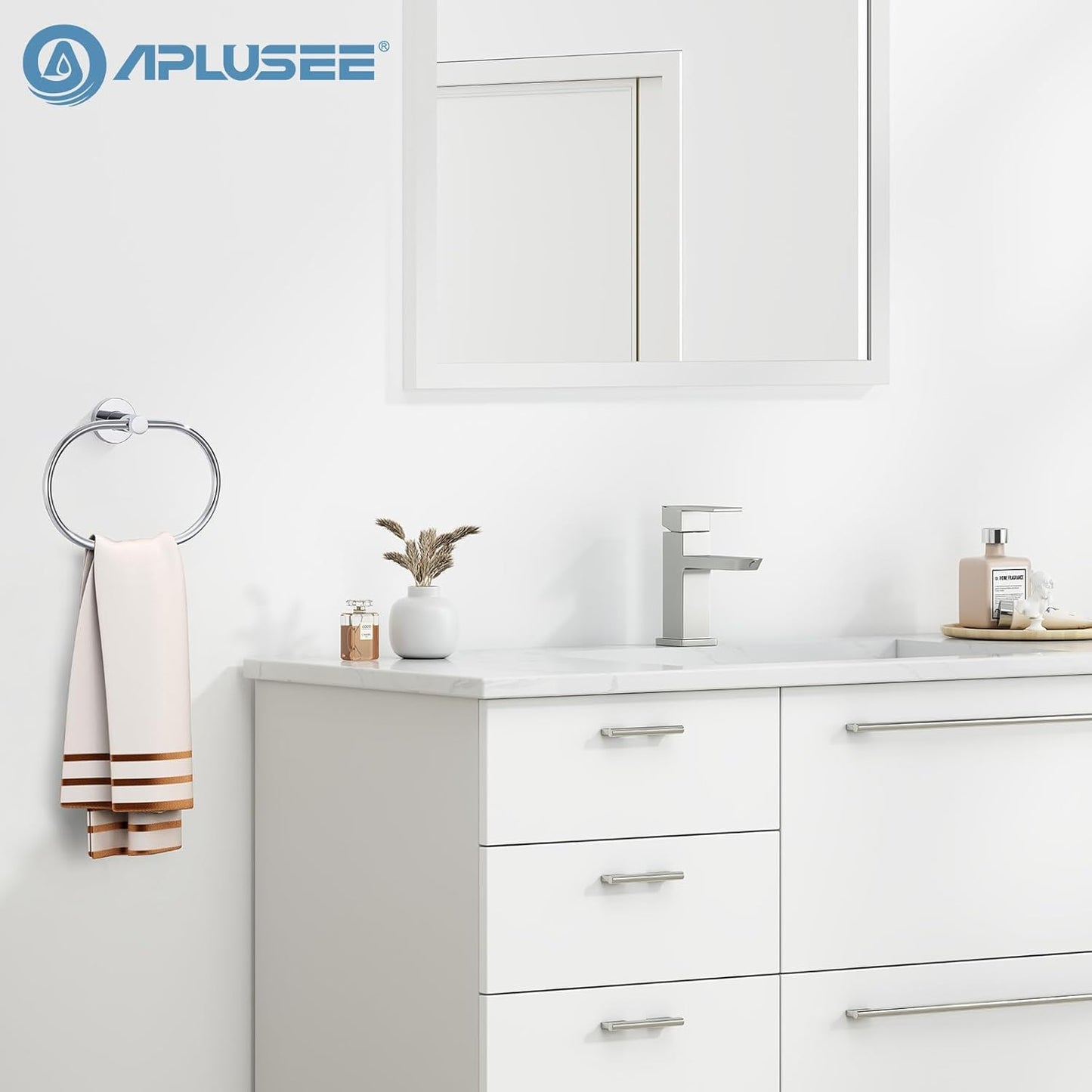 APLusee Oval Towel Ring Chrome, Stainless Steel Hand Towel Holder for Bath Kitchen, Wall Mounted