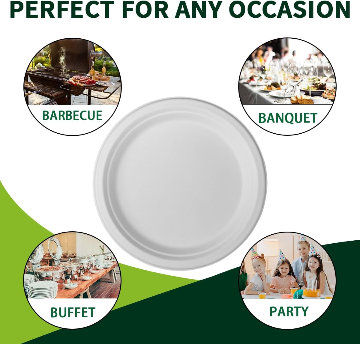9 Inch Compostable Paper Plates 【White150 Pack】,100% Sugarcane Bagasse Medium Disposable Plates, Sturdy Heavy Duty, Biodegradable Dinnerware for Party, BBQ, Picnic, Camping