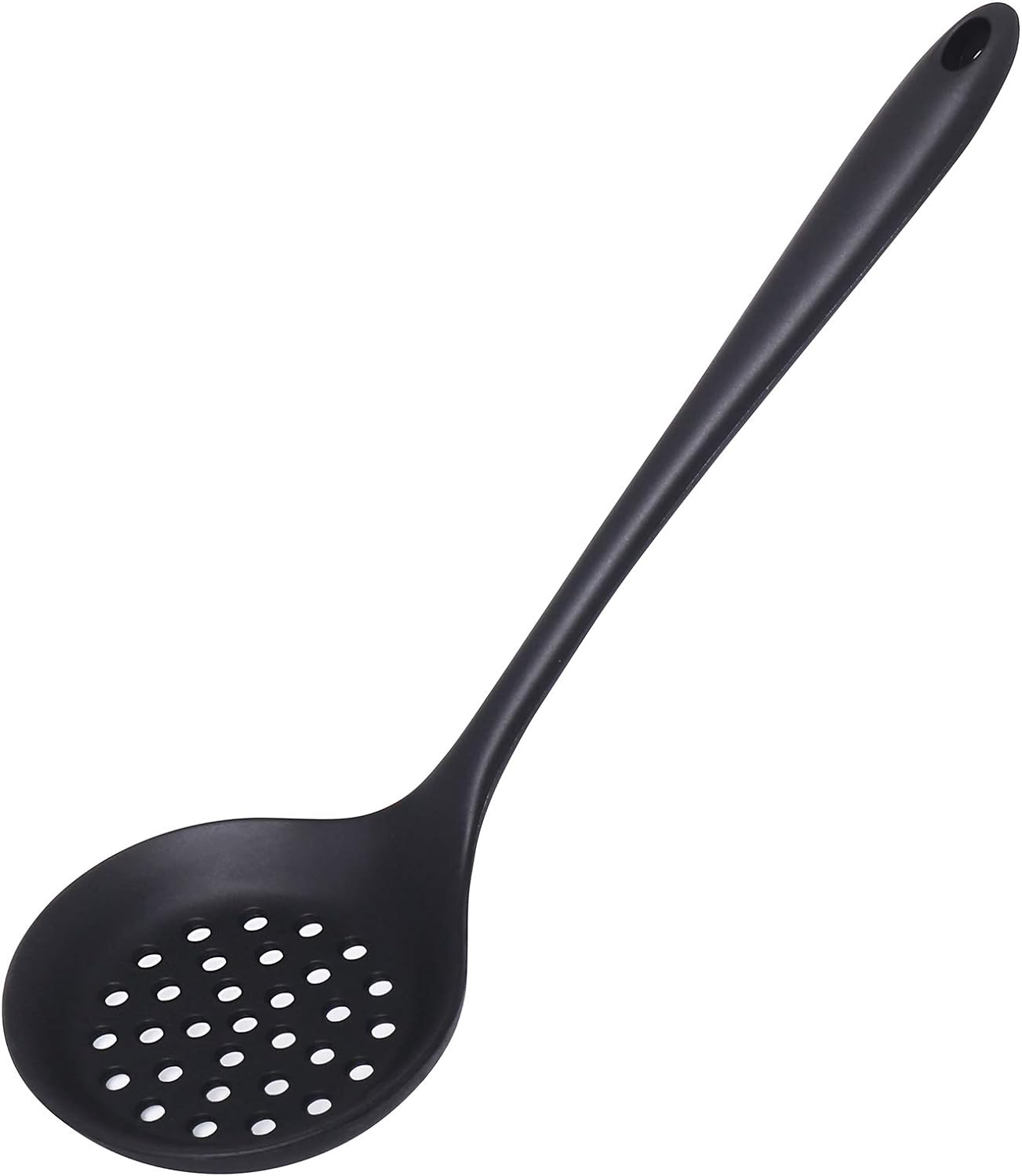 77L Slotted Spoon, Heatproof Skimmer Strainer Slotted Spoon, Seamless One-Piece Non-Stick Cooking Silicone Scoop Ladle with Ergonomic Handle for Filter Vegetable, Pasta and More (Black)