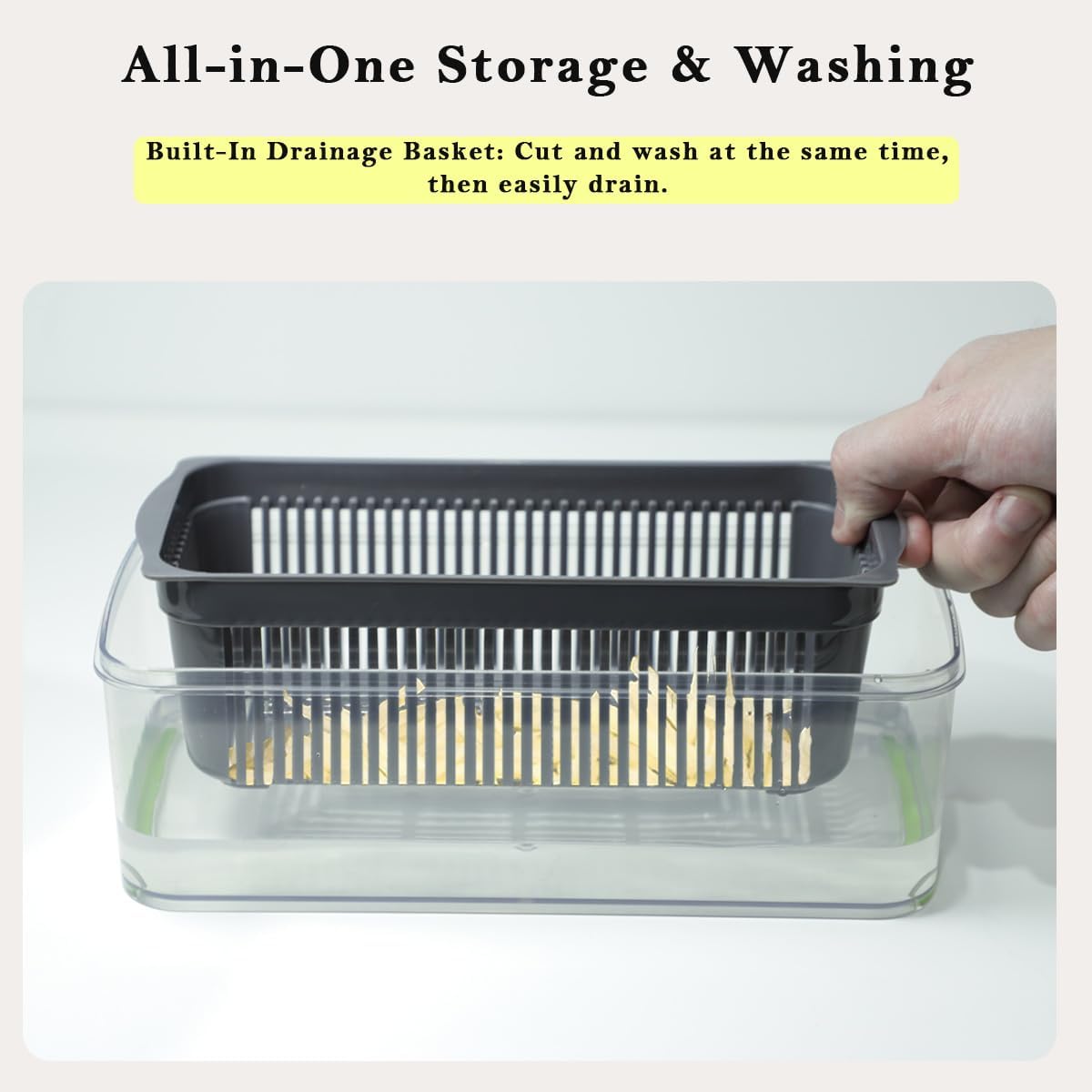 Vegetable Chopper Kit, Stainless Steel Blades, with Veggie Pusher, Grating & Pattern Cutting Blades, Catch Basin & Wash Basket, Safety Lock, Dishwasher Safe Kitchen Gadget