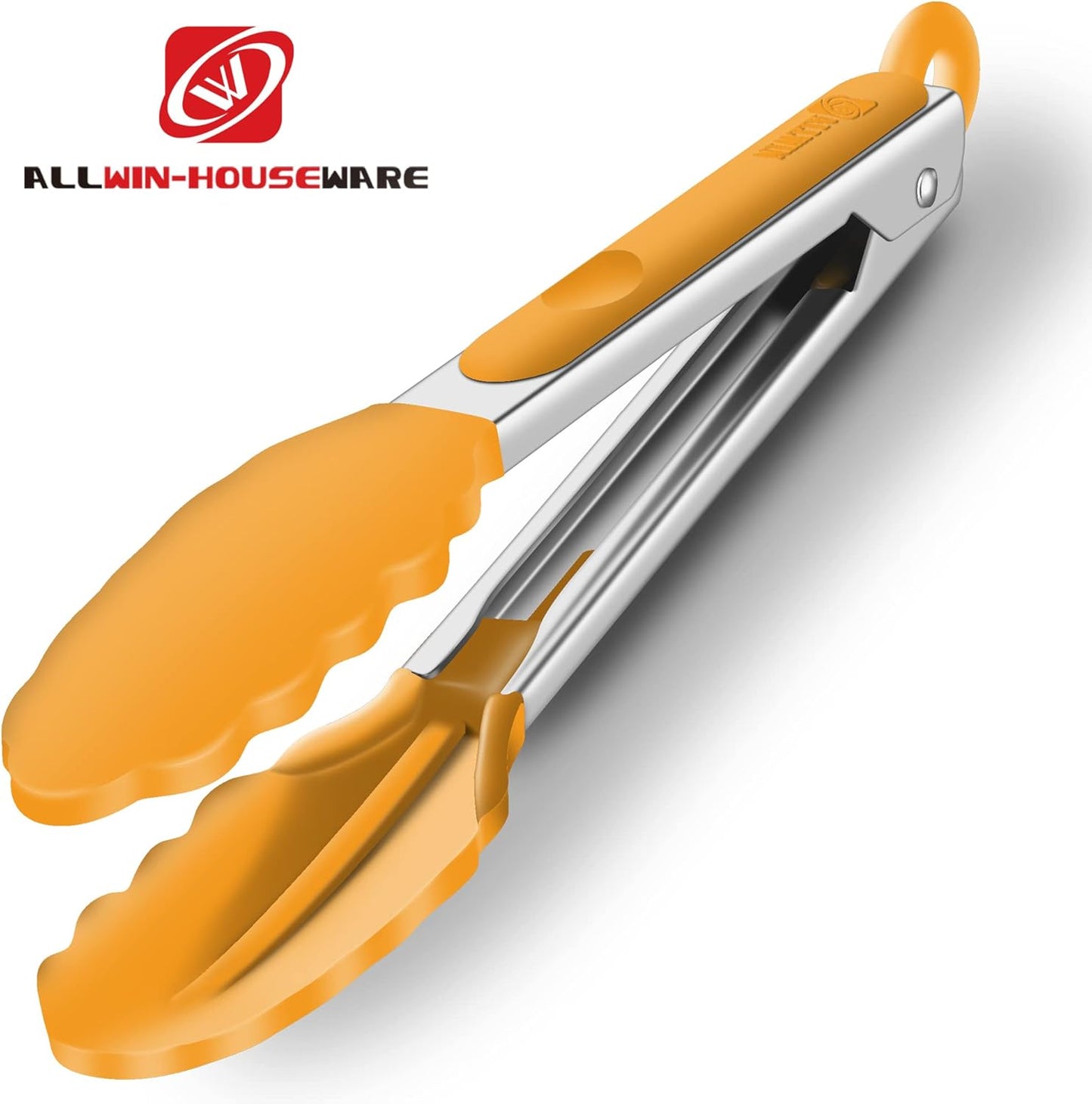 9-Inch & 12-Inch Premium Stainless Steel Food Tongs, Orange Silicone BPA Free Non-Stick BBQ Cooking Grilling Locking Kitchen Tong