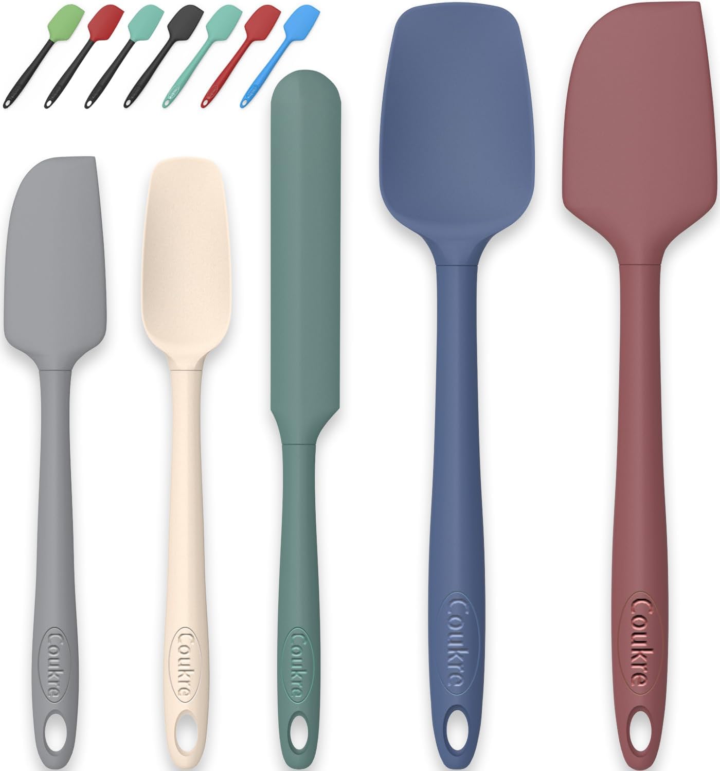 Coukre Silicone Spatula Set of 5,High Temperature Resistant, Food Grade Silicone, Dishwasher Safe, for Baking, Cooking (Colorful-3)