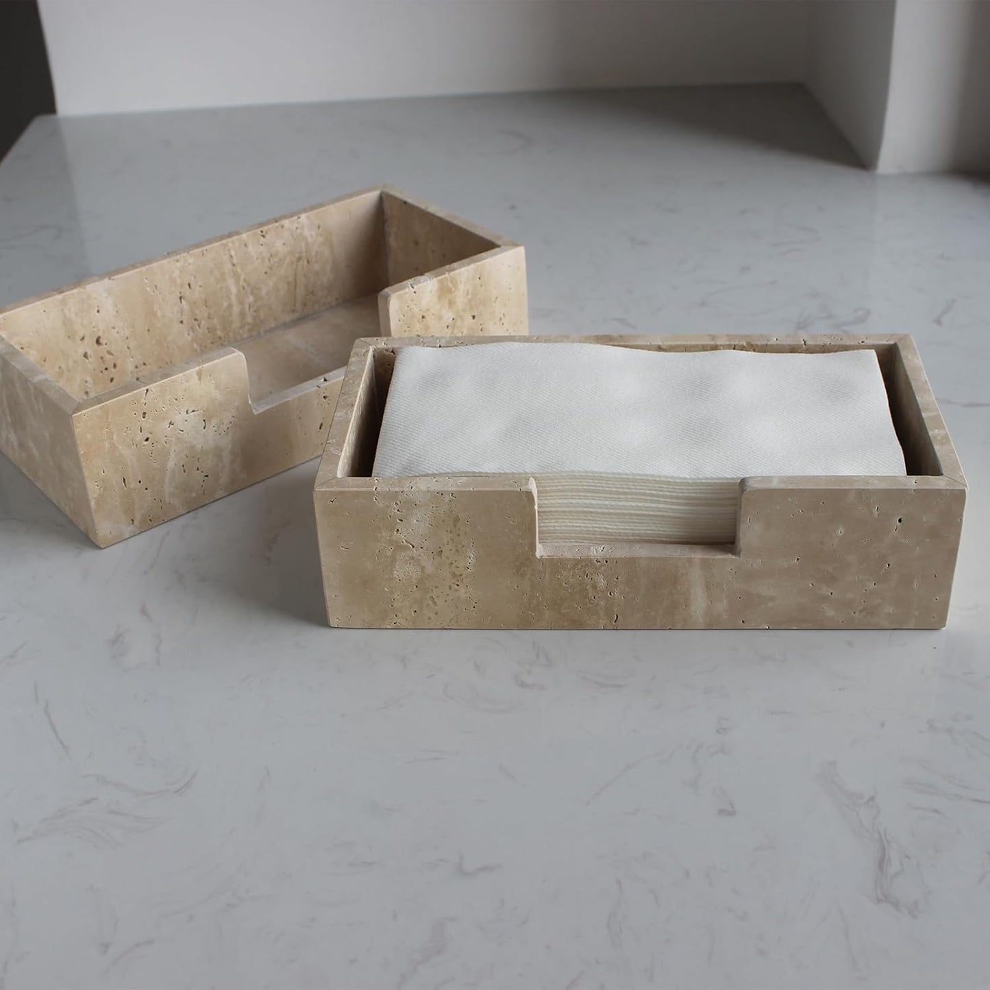 Natural Travertine Napkin Holder 9.8"x4.9"x2.8", Guest Towel Holder, Paper Hand Basket for Bathroom/Kitchen/Restaurant