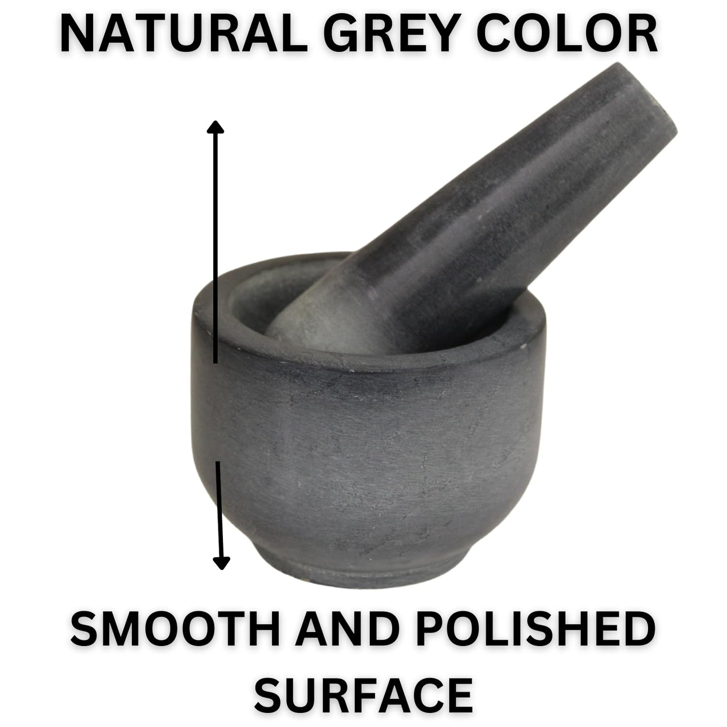 Marble Stone Mortar and Pestle, for Grind Spices, Powder Pesto, Mash Herbs, Crush Pills, Regular Size (3.75"X2.75" Mortar, 5" X1.5" Pestle, Grey)