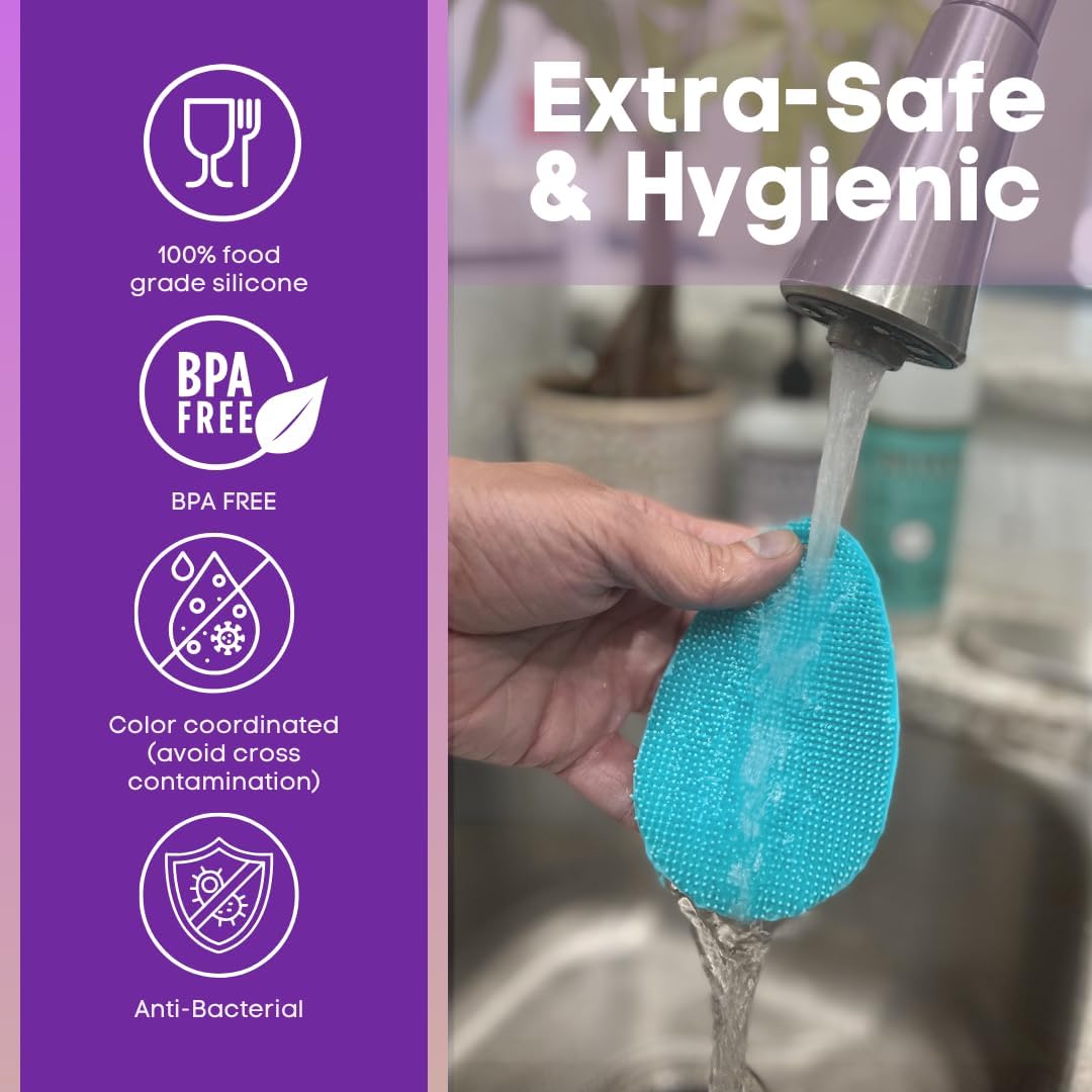 Silicone Dish Sponge Dish Scrubber (Oval and Square) - Dual-Sided, Food Grade Silicone Sponges for Dishes and Housecleaning 2-Pack