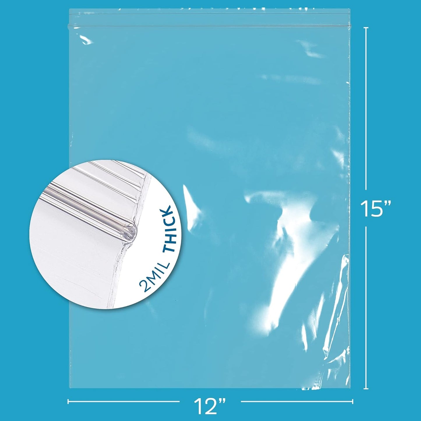 GPI Case of 1000, 12" X 15" Clear Plastic Reclosable Zip Bags- Bulk 2 Mil Thick Strong & Durable Poly Baggies with Resealable Zip Top Lock for Travel, Storage, Packaging & Shipping.