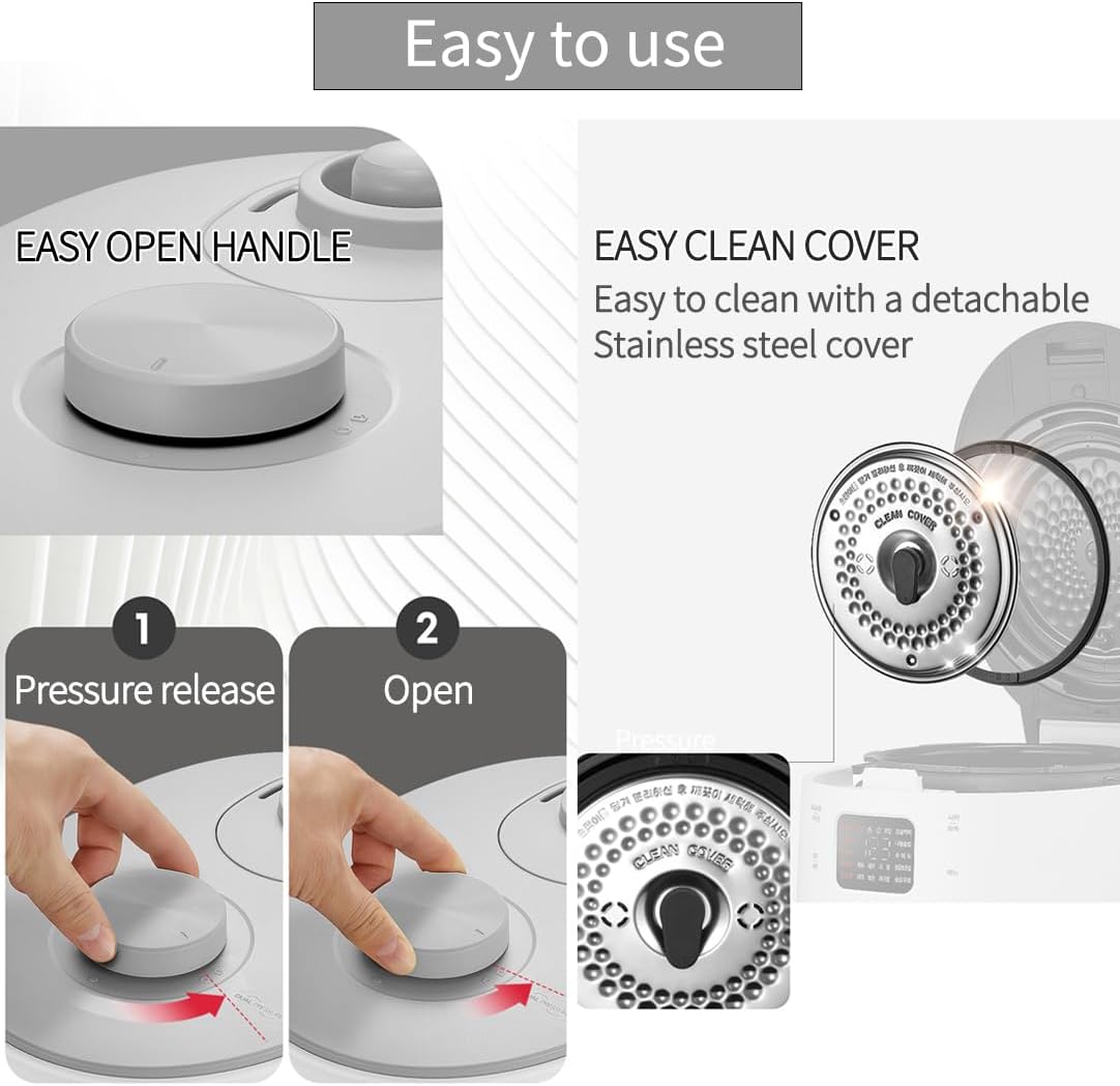 [CUCHEN] CRS-FWK1040WUS | Dual Heating Pressure Rice Cooker 10 Cup (Uncooked) | High/Non-Pressure | Triple Power Packing | Easy Open Handle | Stainless Cover | Auto Steam Clean | White