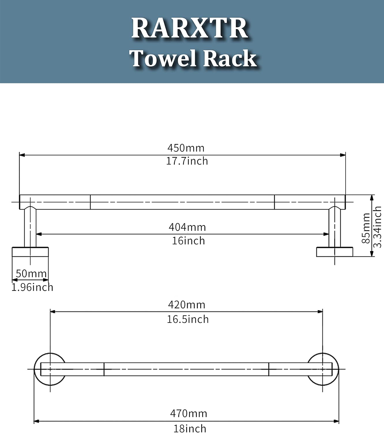 18 Inches Matte Black Towel Bar for Bathroom Kitchen Hand Towel Holder Dish Cloths Hanger SUS304 Stainless Steel RUSTPROOF Wall Mount (Matte Black 18-inch)