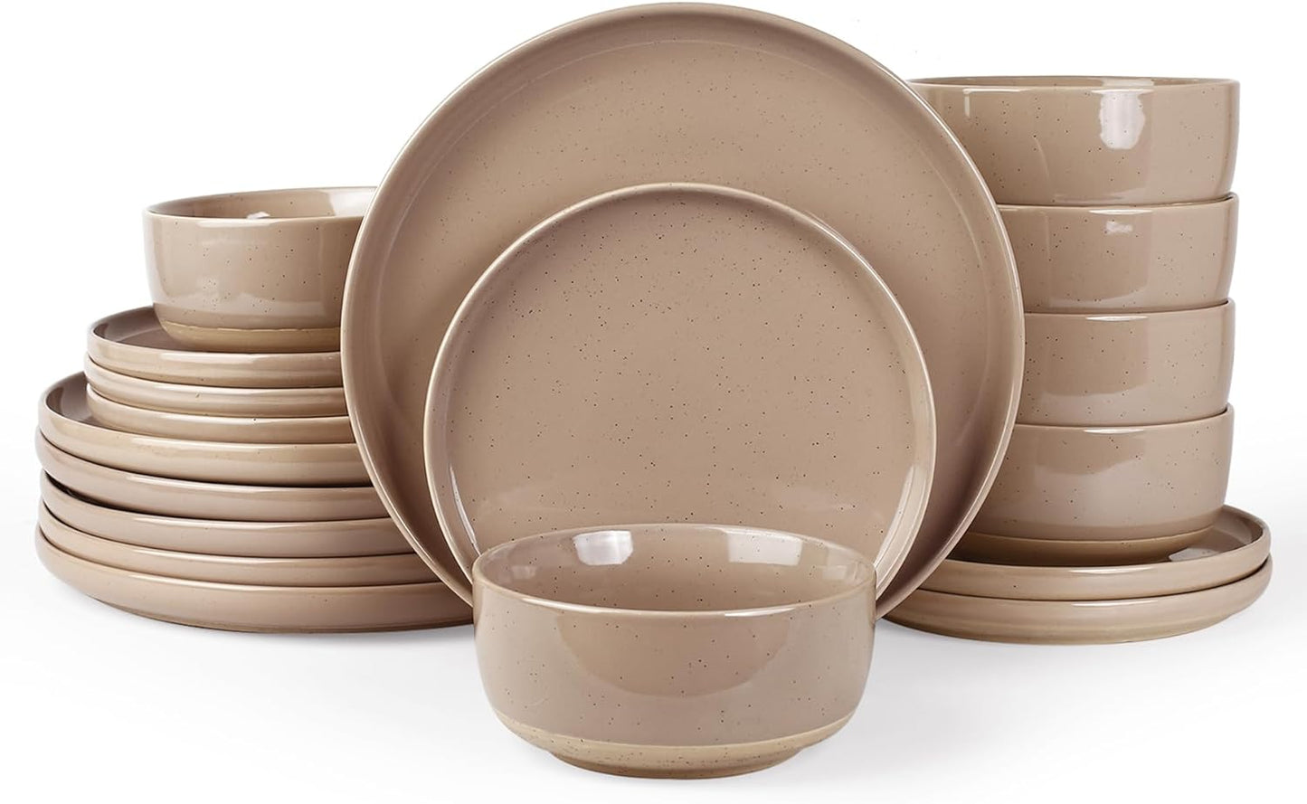 Famiware Milkyway Plates and Bowls Set, 18 Pieces Dinnerware Sets, Dishes Set for 6, Cinnamon Brown